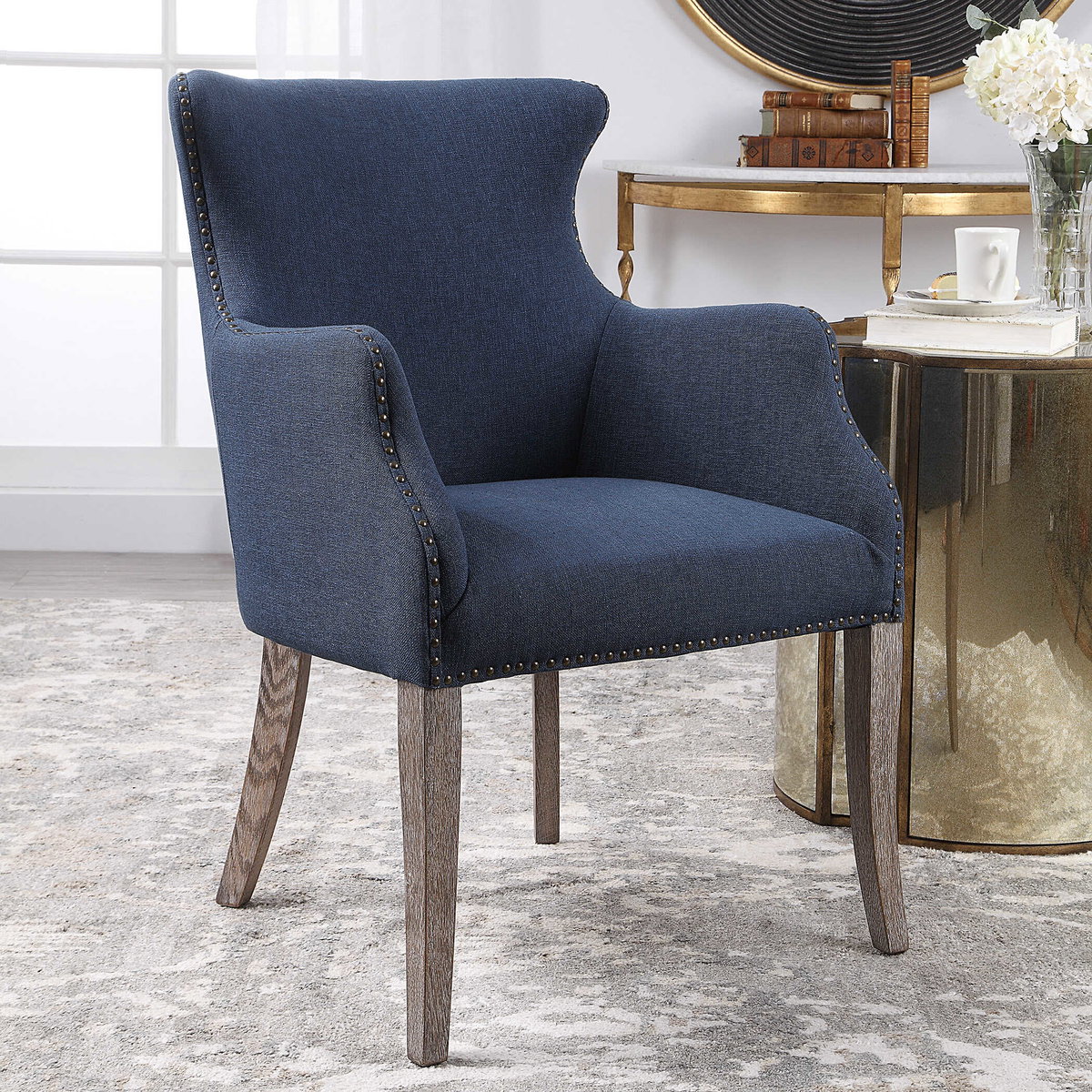 Yareena Blue Wing Chair, Accent Chair by Uttermost, 24.5" width x 37" height x 28" depth View 7