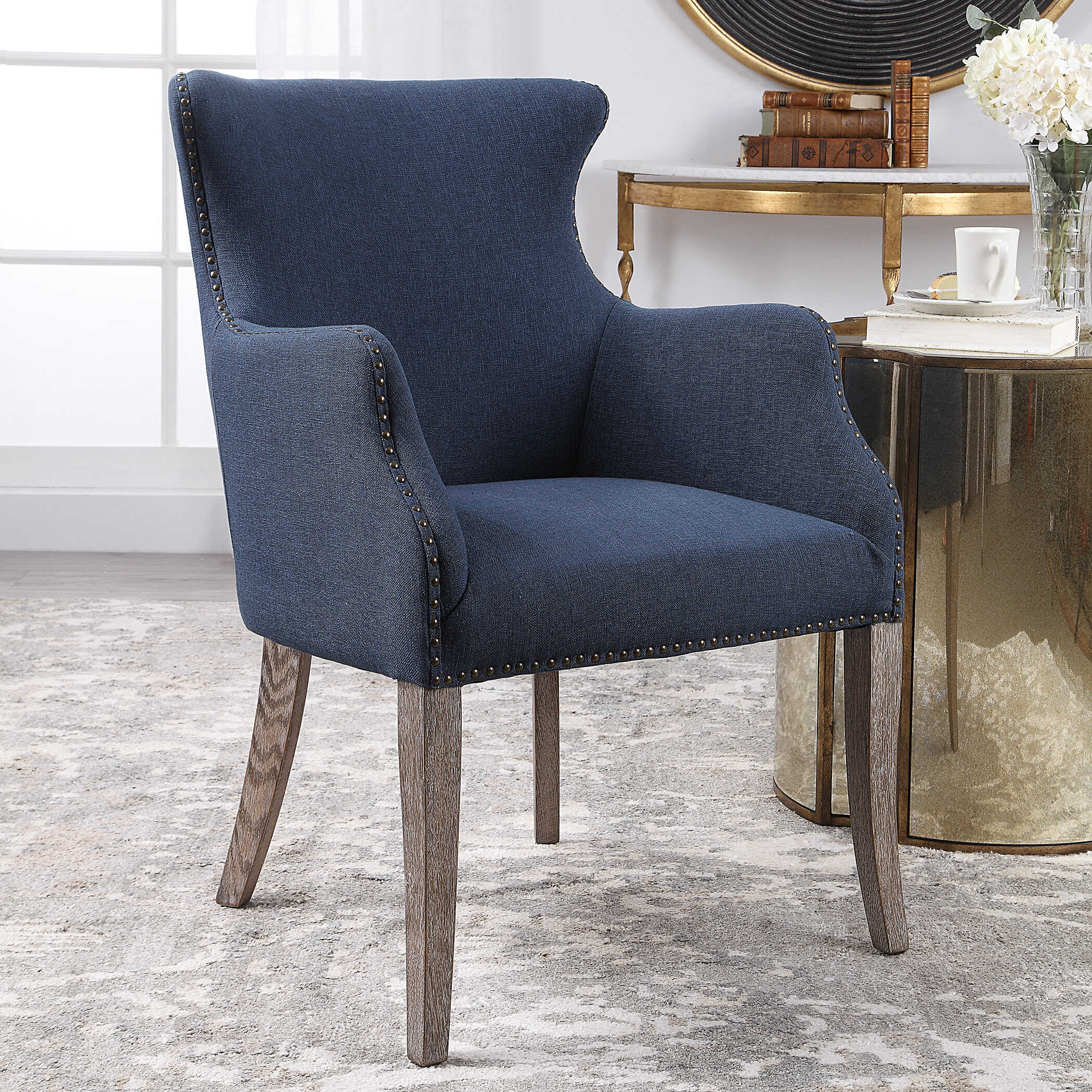 Yareena Blue Wing Chair, Furniture by Uttermost, 24.5" width x 37" height x 28" depth View 7