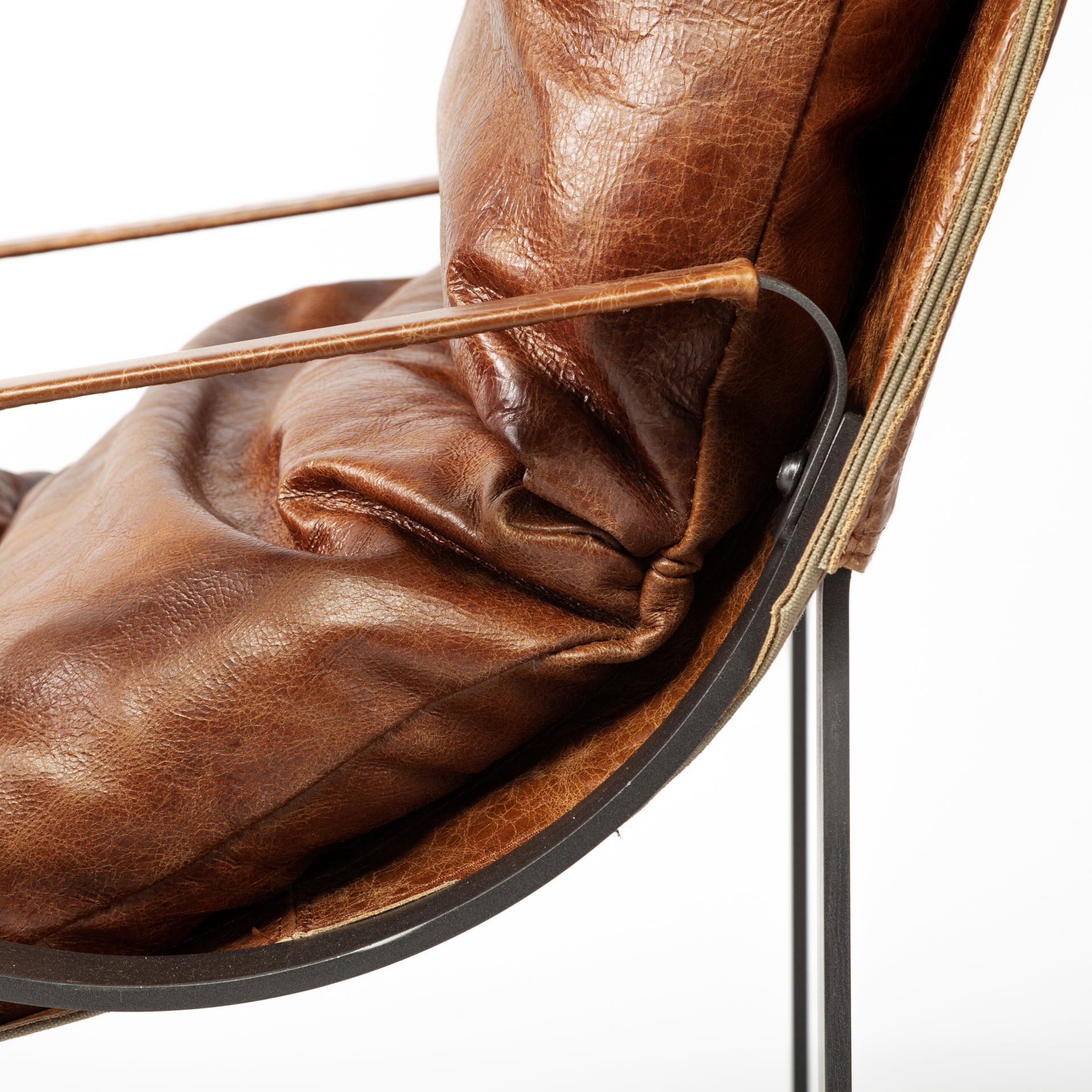 Hornet I  Brown Leather Unibody Seat with Black Metal Frame Accent Chair, by Mercana, 27" length x 35" width x 36" height View 11