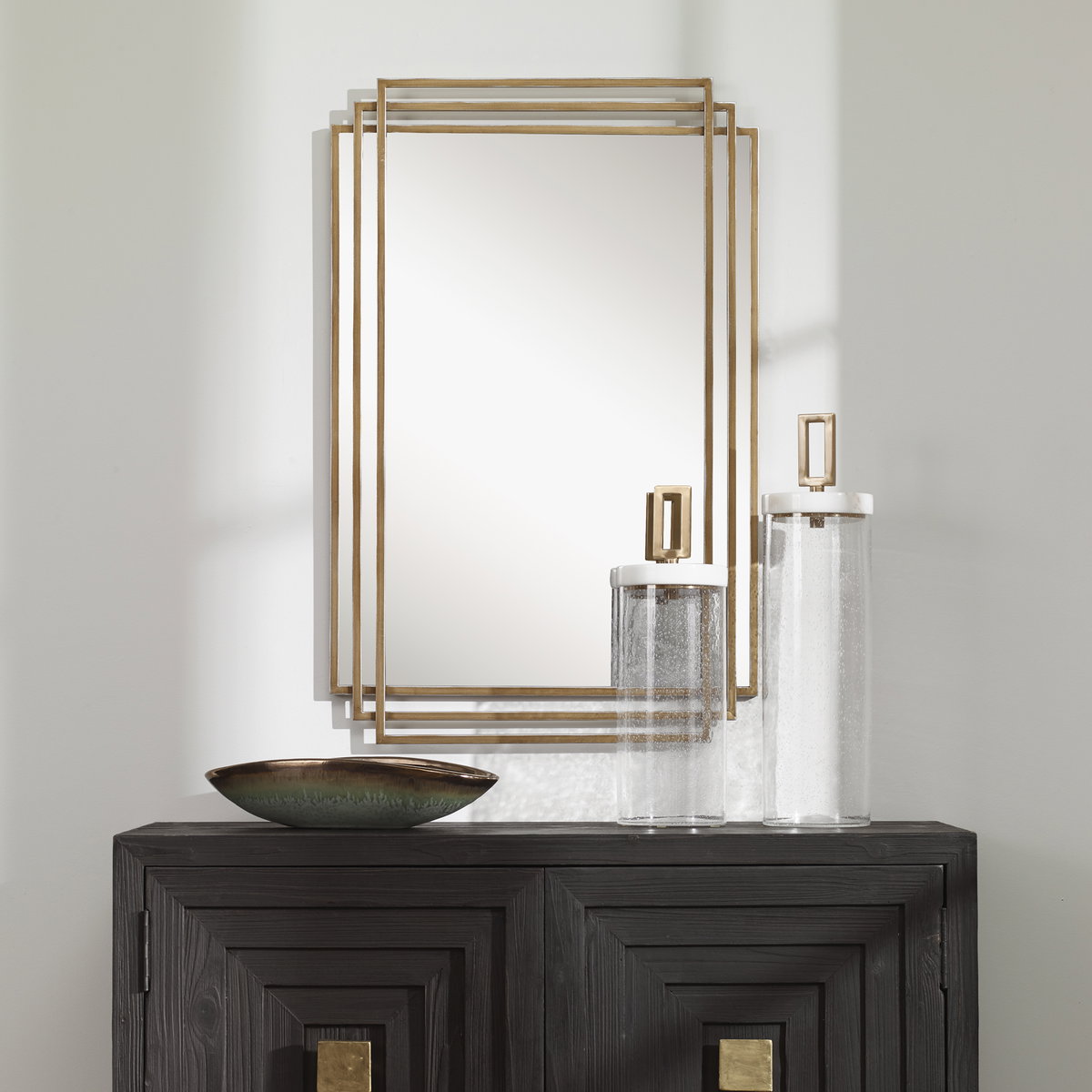 Amherst Brushed Gold Mirror, by Uttermost, 1'11.62" width x 3'0.5" height x 1.5" depth View 2