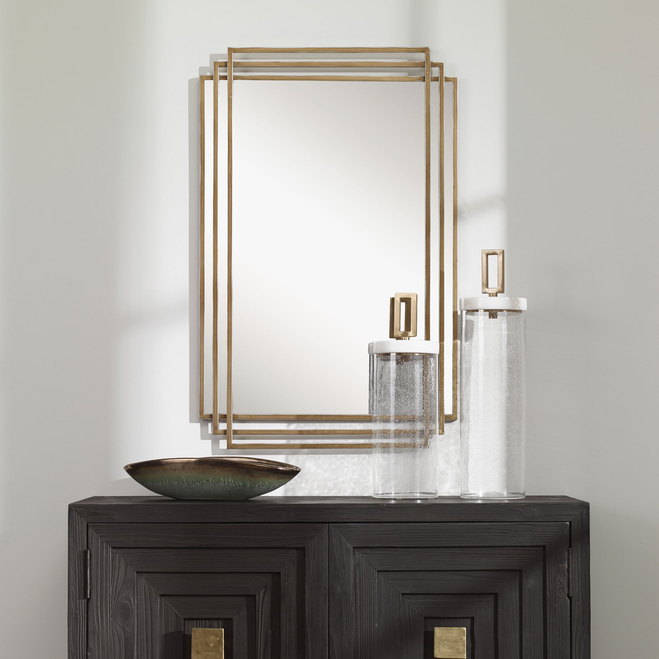 Amherst Brushed Gold Mirror, by Uttermost, 23.62" width x 36.5" height x 1.5" depth View 2