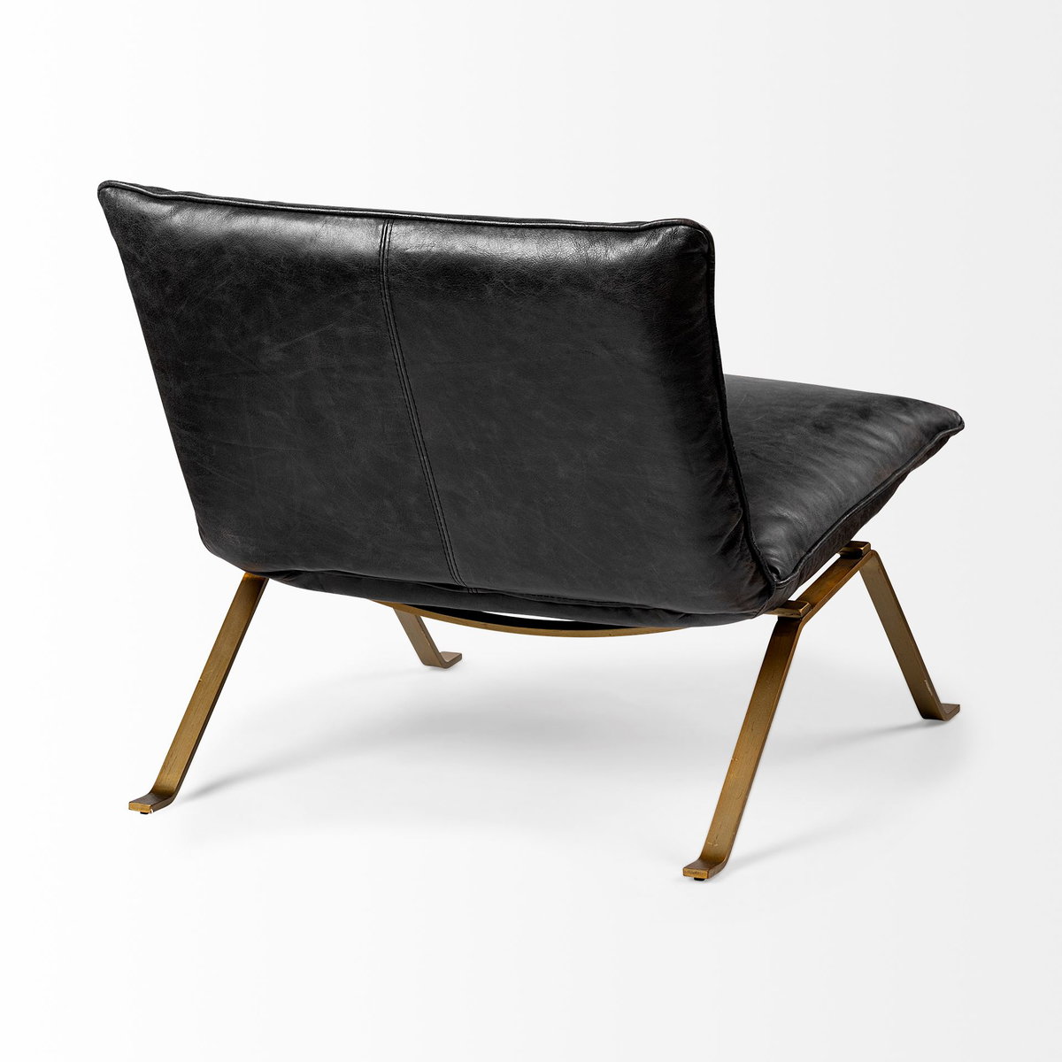 Flavelle II Black Leather Cushion Seat and Solid Iron Base Accent Chair, by Mercana, 28" length x 33.5" width x 27" height View 6