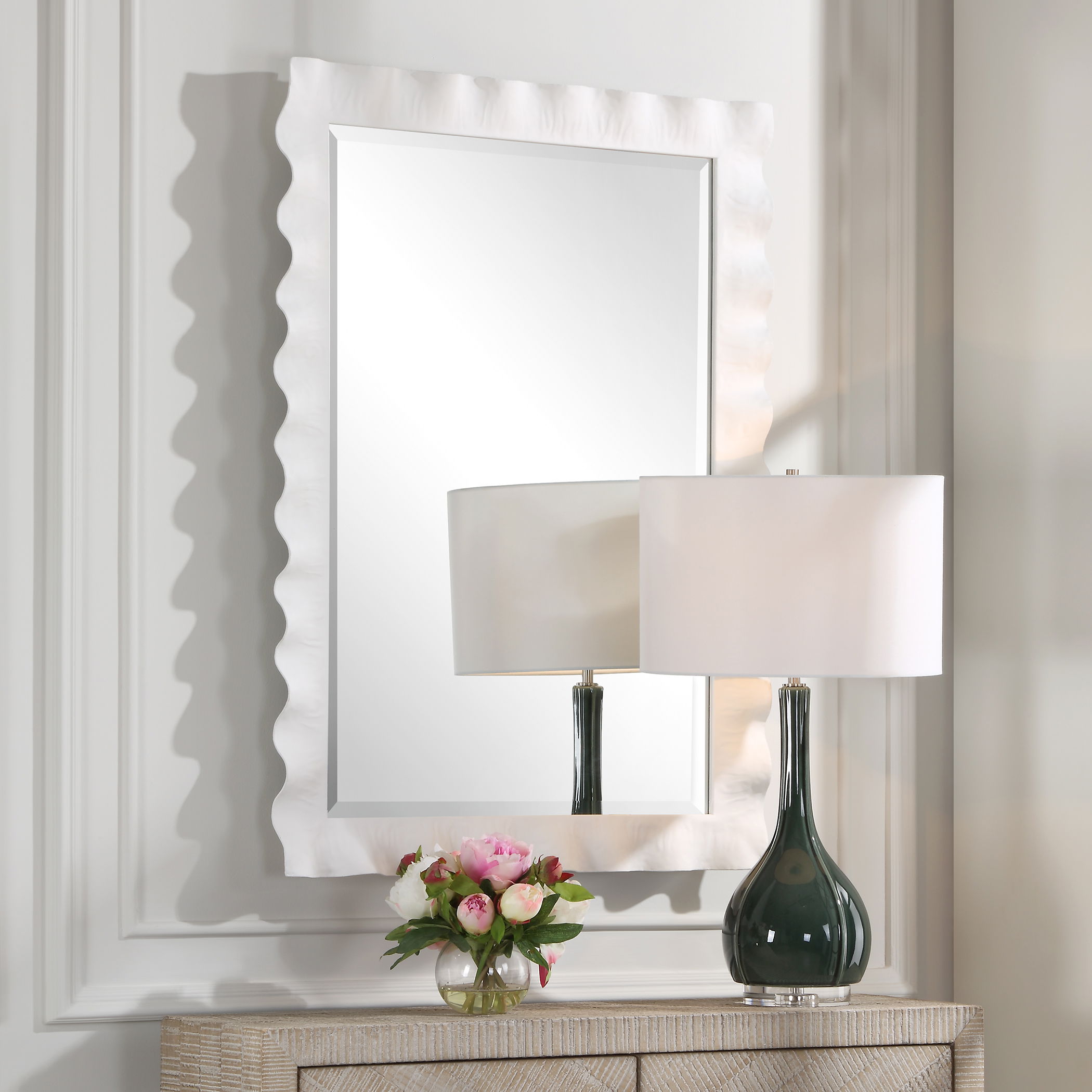 Haya White Scalloped Mirror large image 