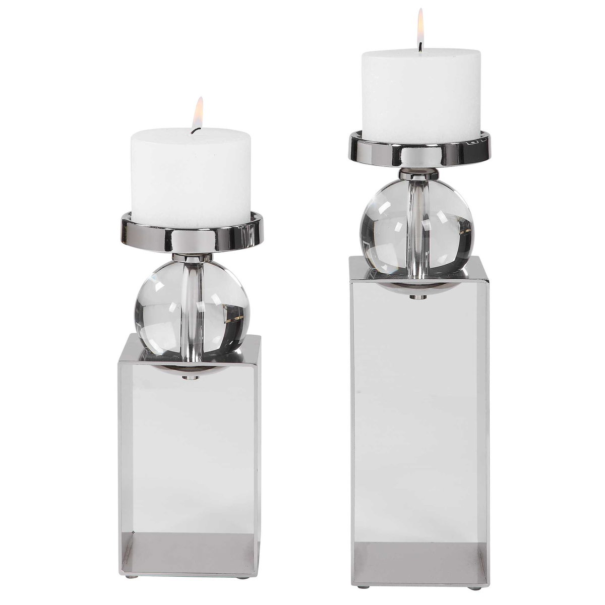 Lucian Nickel Candleholders Set/2, Candles & Candle Holder by Uttermost, 4.5" width x 14.5" height x 4.5" depth View 3