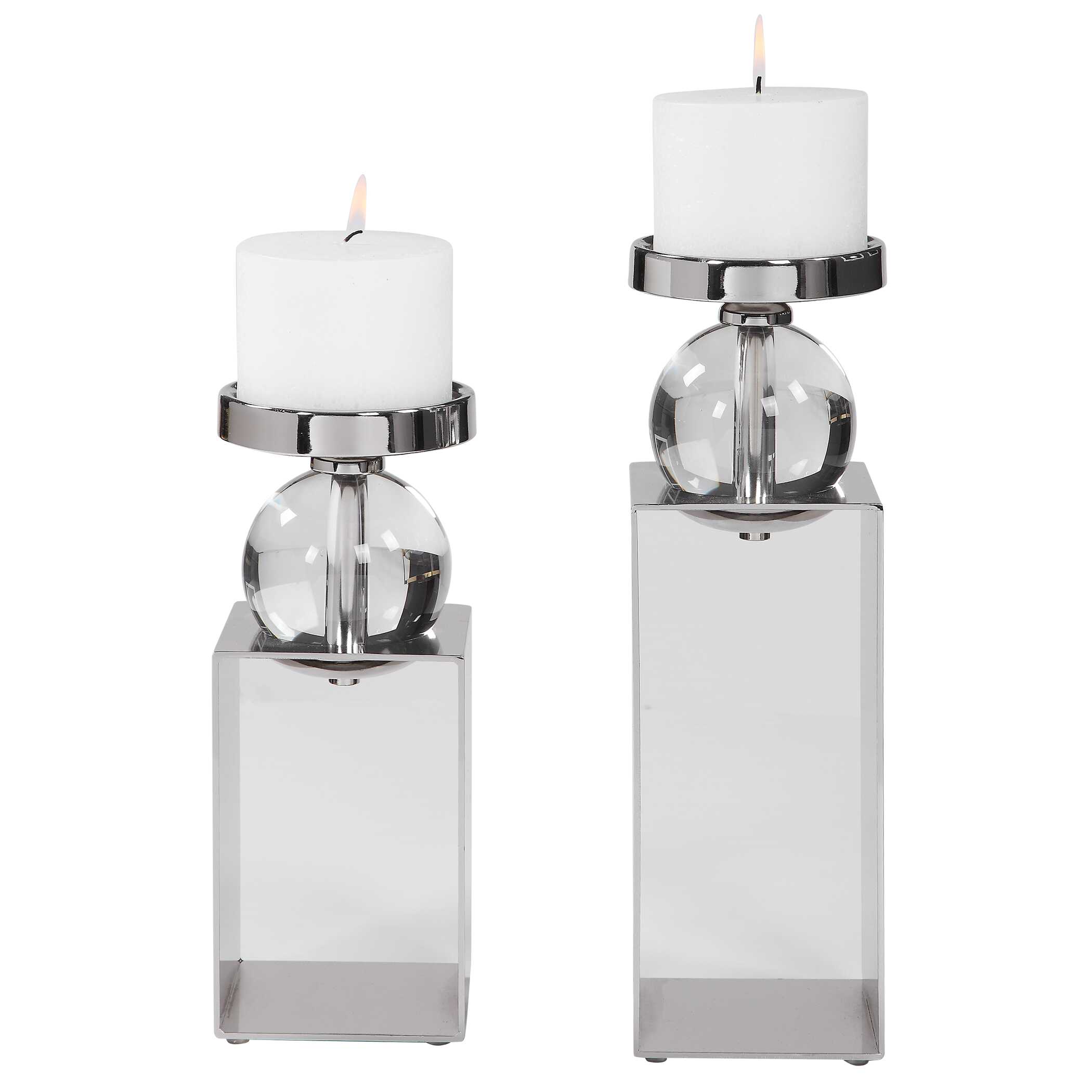 Lucian Nickel Candleholders Set/2, Decorative by Uttermost, 4.5" width x 14.5" height x 4.5" depth View 3