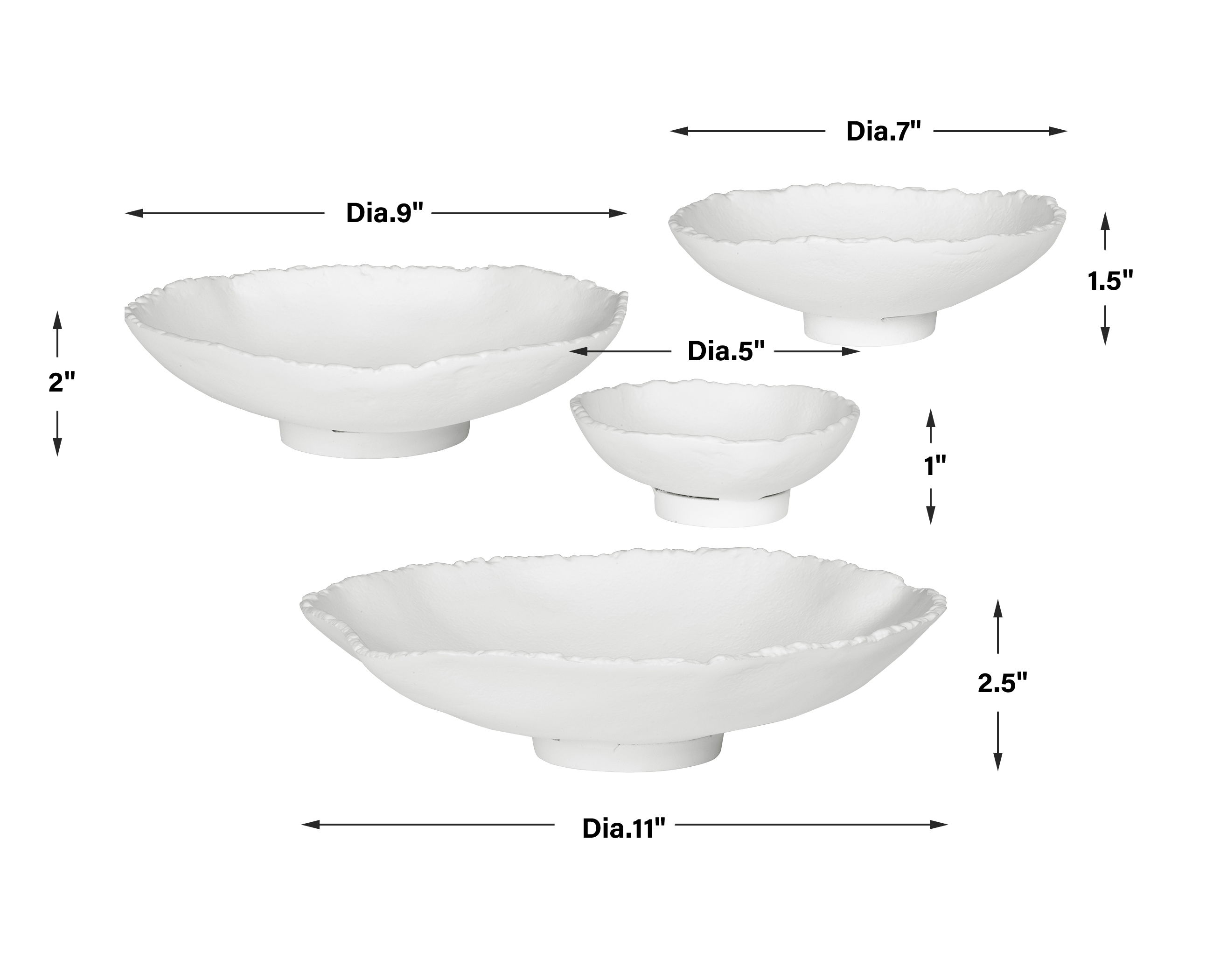 Lucky Coins White Metal Wall Bowls Set/4, Sculptural Wall Art by Uttermost, 11" width x 11" height x 2.5" depth View 3