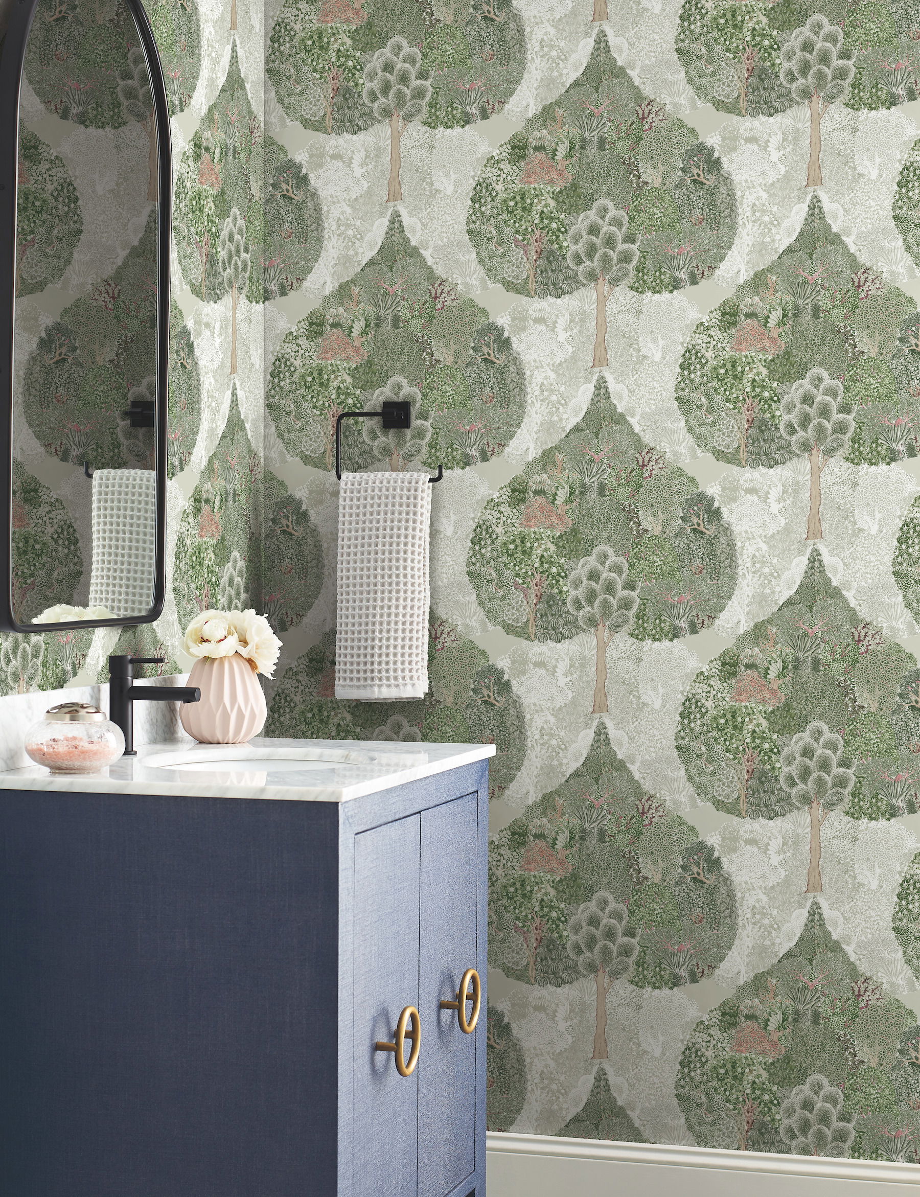 Mystic Forest Green & Coral Wallpaper large image 