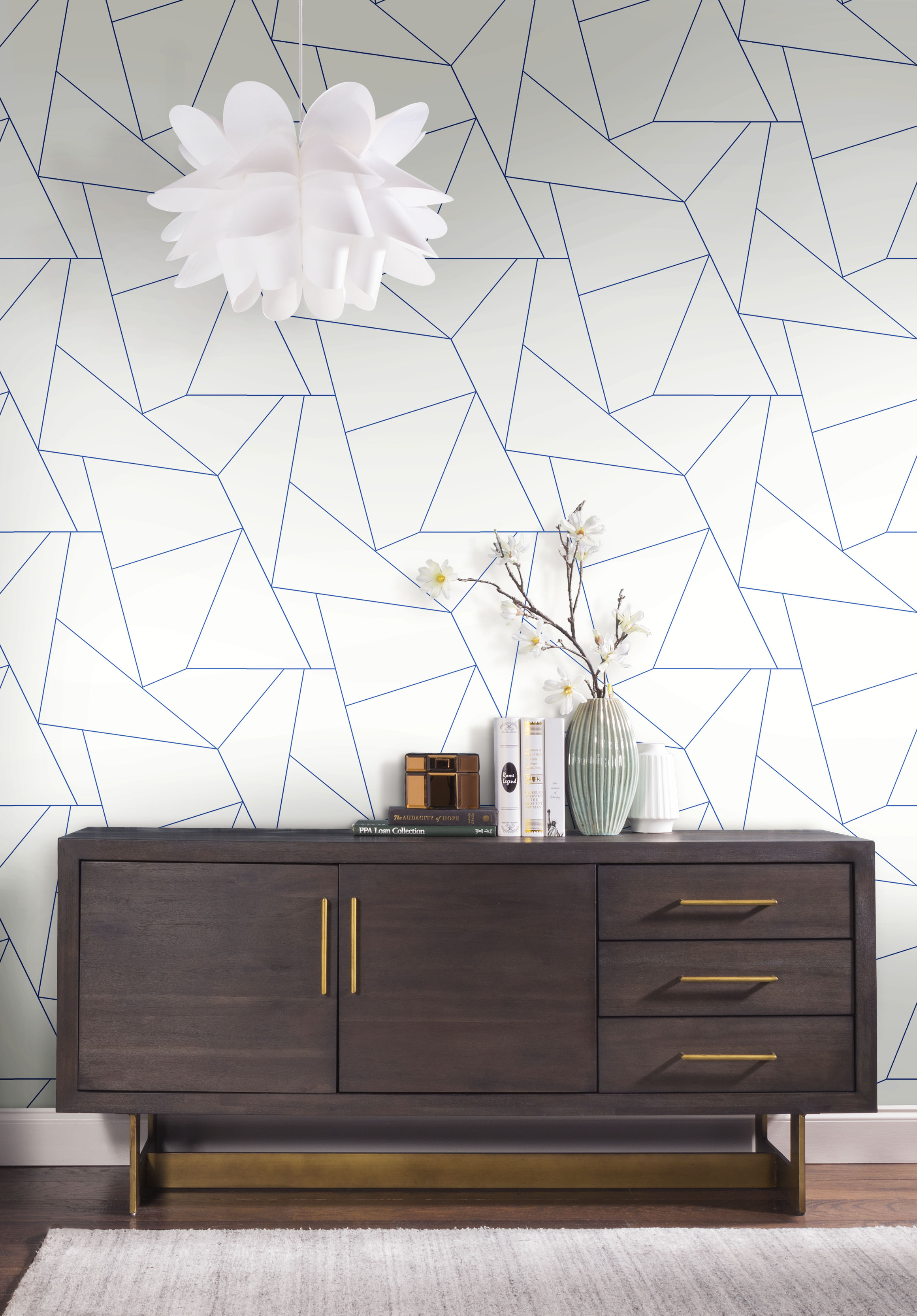 Factured Prism White & Blue Peel & Stick Wallpaper large image 