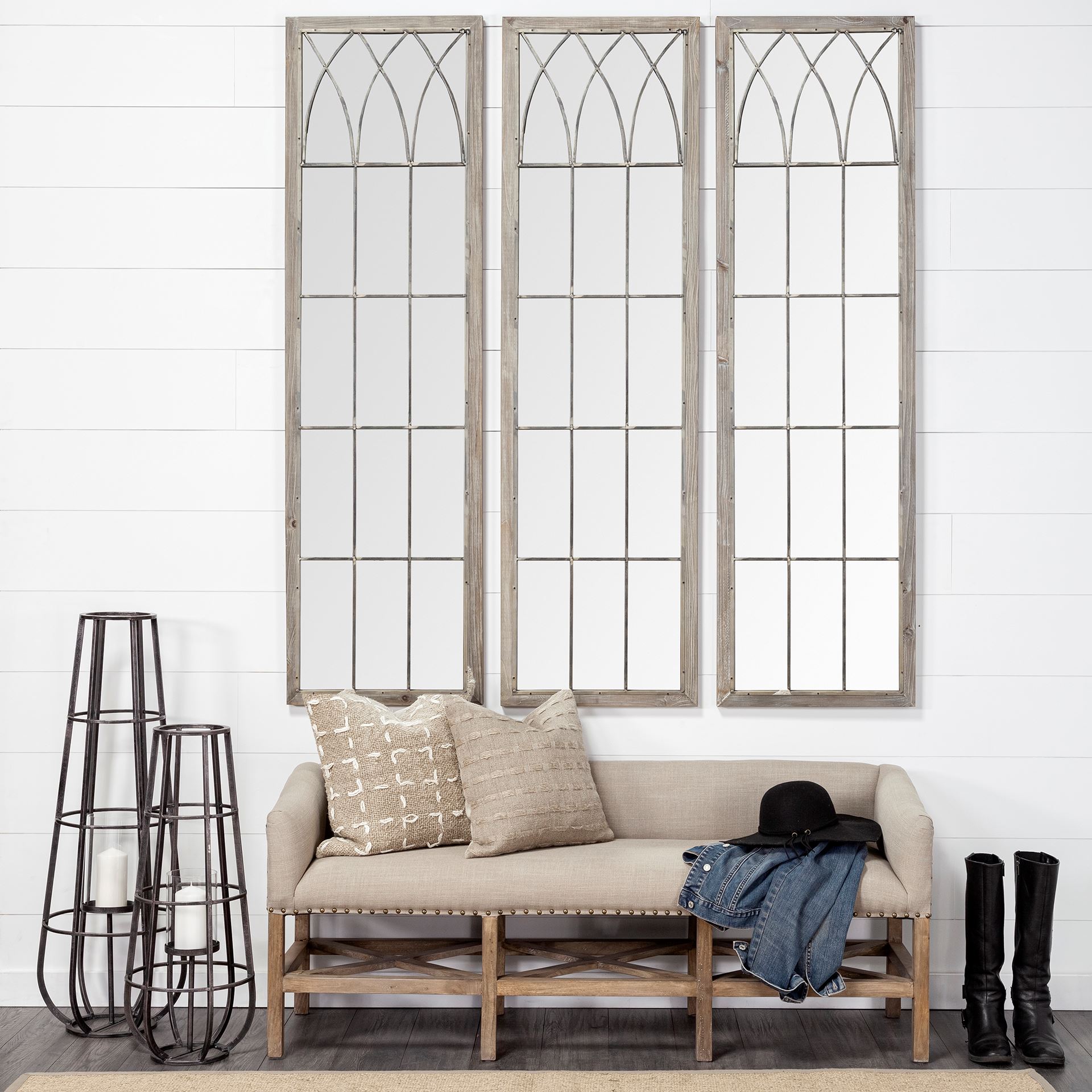 Bella Small Black Metal Cylindrical Cage Candle Holder Lantern, Lighting by Mercana, 12.2" length x 11.81" width x 30.12" height View 2