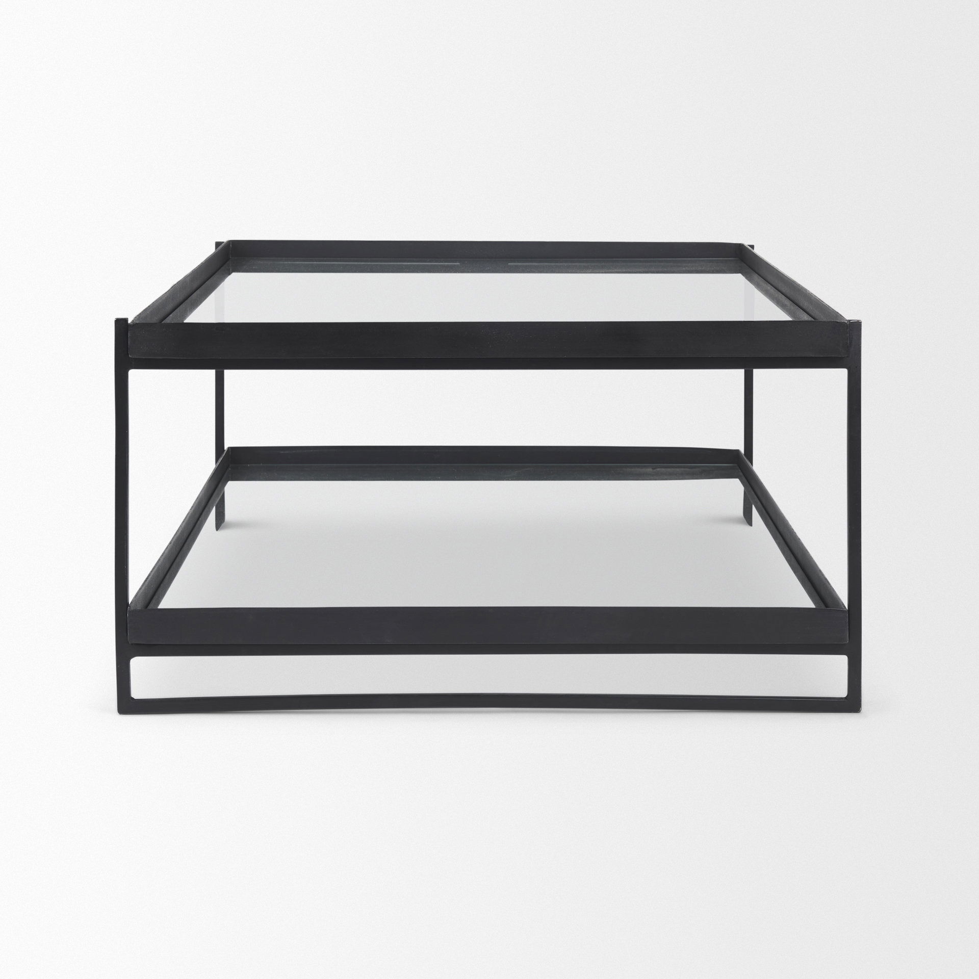 Trey 56'L x 32'W x 17'H Black Metal with Glass Coffee Table large image 