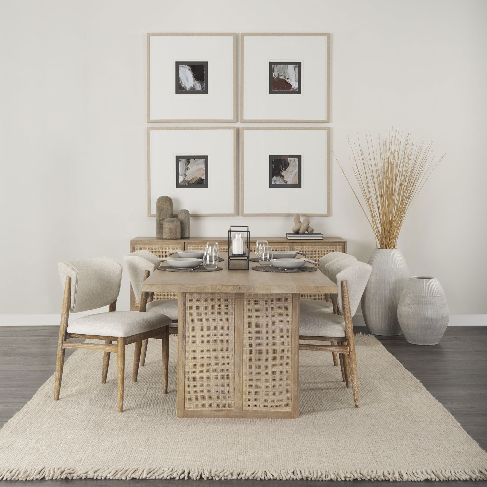 Grier 84L Light Brown Wood with Cane Dining Table large image 