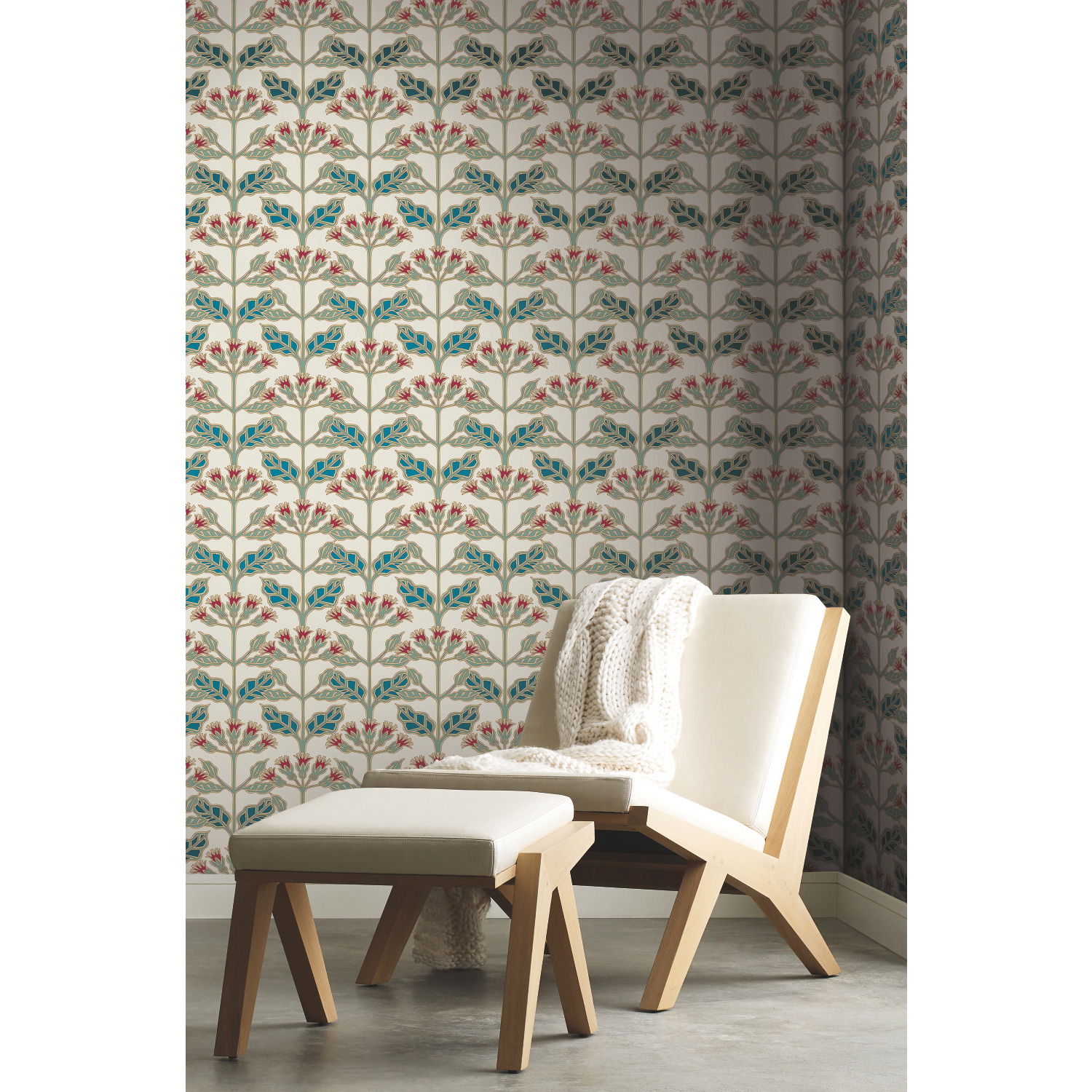 Tracery Blooms Cream Metallic Wallpaper large image 