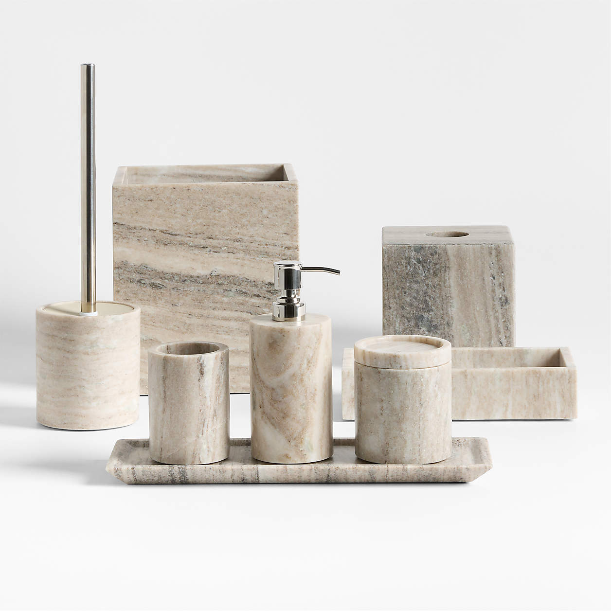 Online Designer Bathroom Tuscan Beige Marble Bath Collection, Set of 7