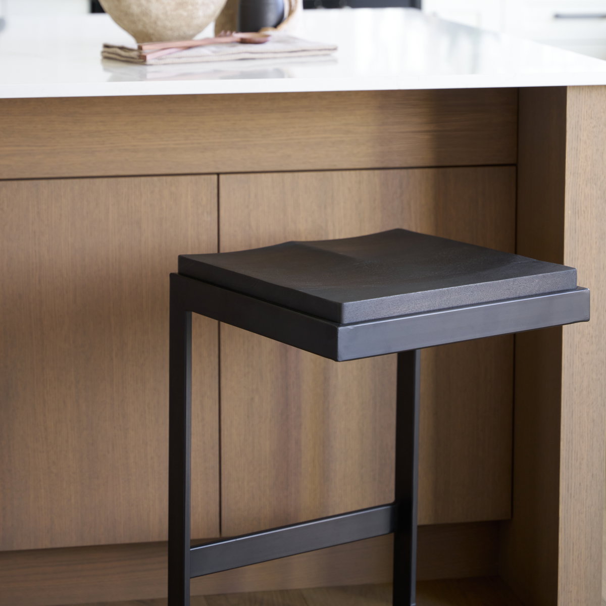 Kiran 17L x 17W x 26H Black Wood with Black Metal Base C-Shape Counter Stool, Counter & Bar Stool by Mercana, 17" length x 17" width x 26" height View 4