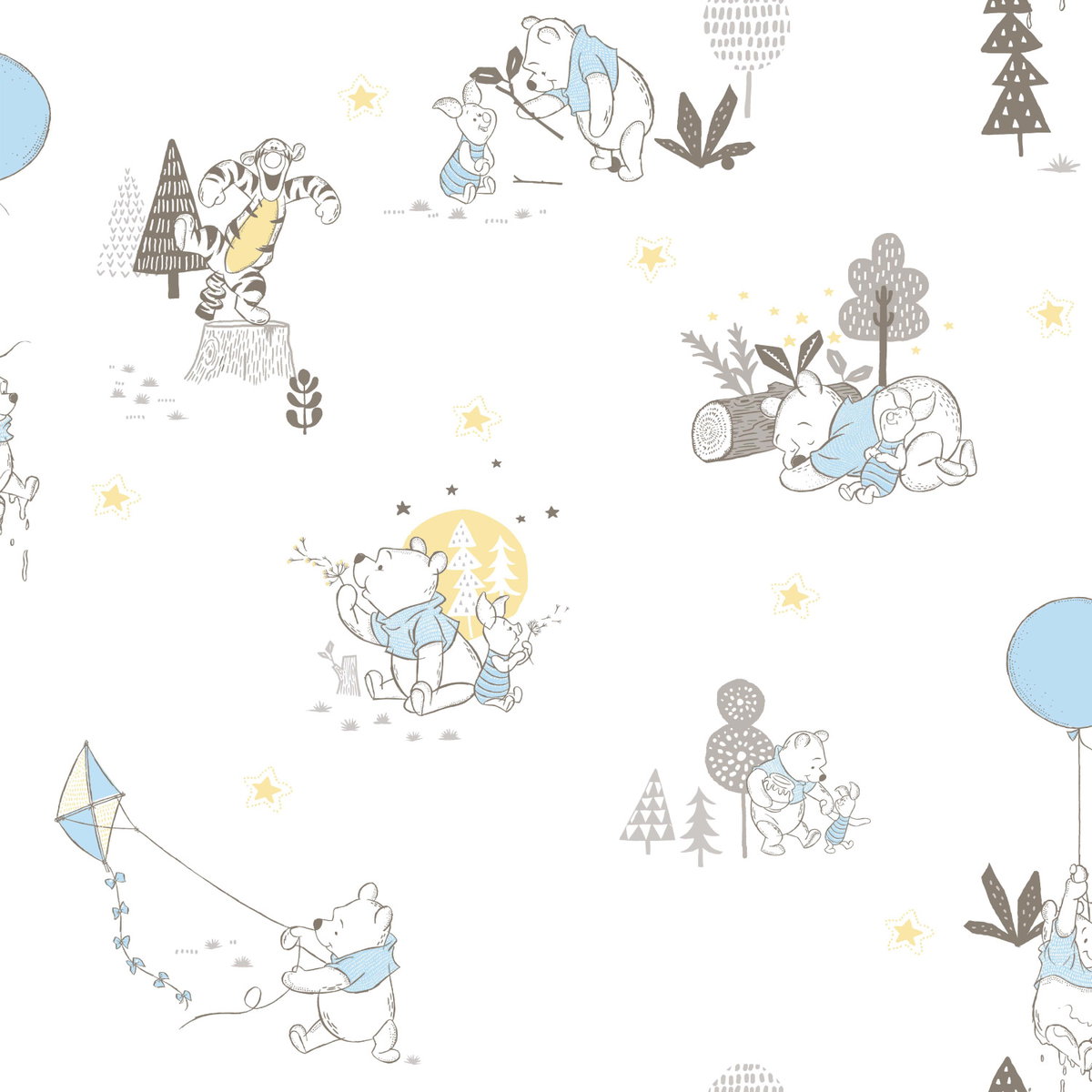 Disney Winnie The Pooh Playmates Blue Peel & Stick Wallpaper, by York Wall, 16'6" length x 1'8.5" width x 0.02" depth