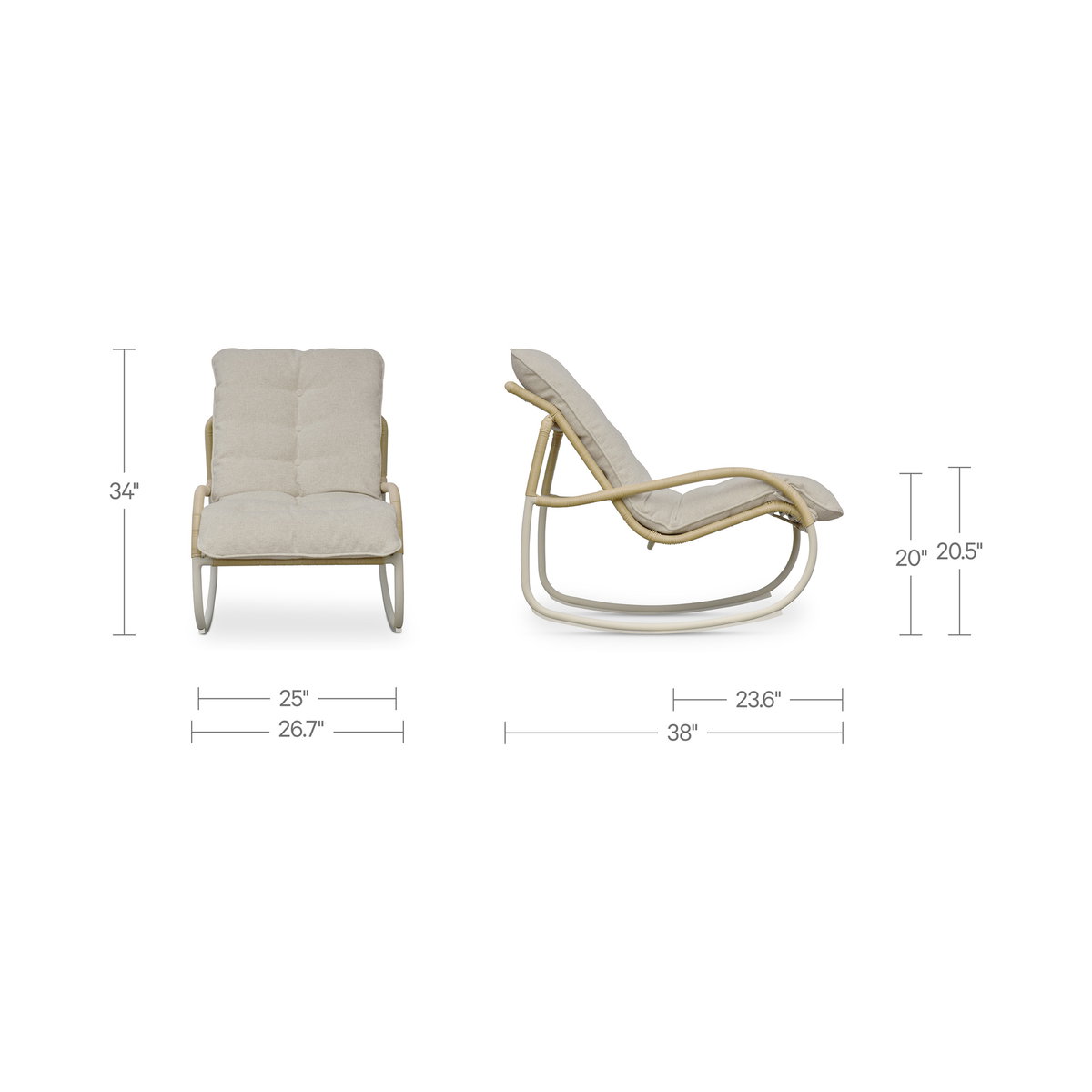 Lyra Outdoor Rocking Chair Beige, Outdoor Chair by Moe's Home, 2'2.77" width x 2'10" height x 3'2" depth View 10