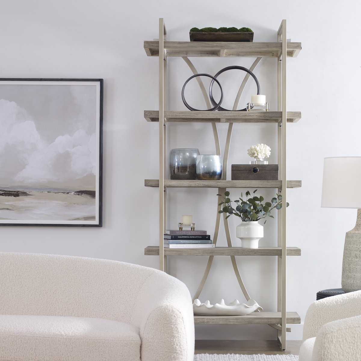 Sway Soft Gray Etagere, Shelving & Bookcase by Uttermost, 42" width x 88" height x 19" depth View 2