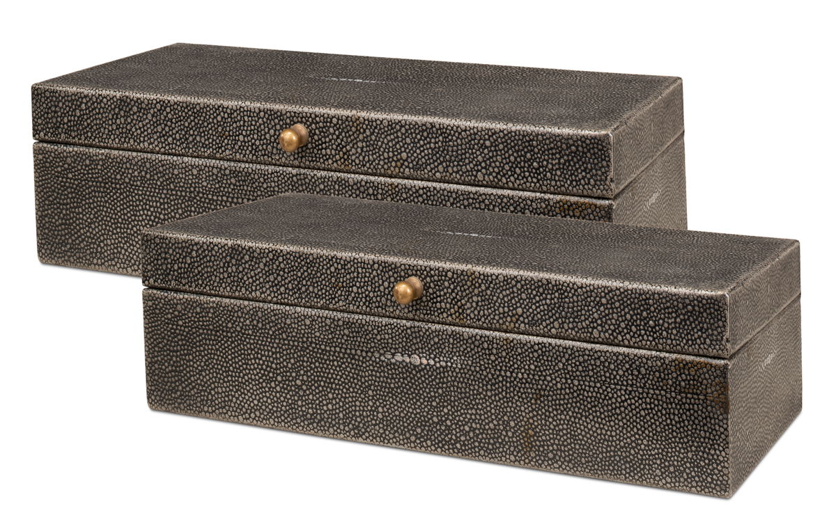 Gatsburg  Shagreen Box  Ant.Grey S/2, by Sarreid, 6" length x 1' width x 3" height View 1
