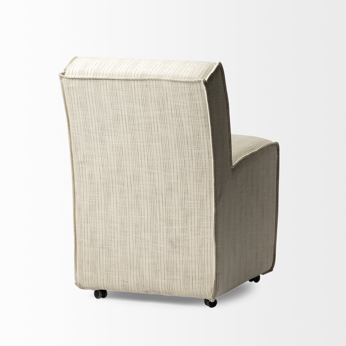 Damon Fully Upholstered Cream-Toned Fabric Dining Chair on Casters, by Mercana, 19.75" length x 26.25" width x 31.75" height View 7