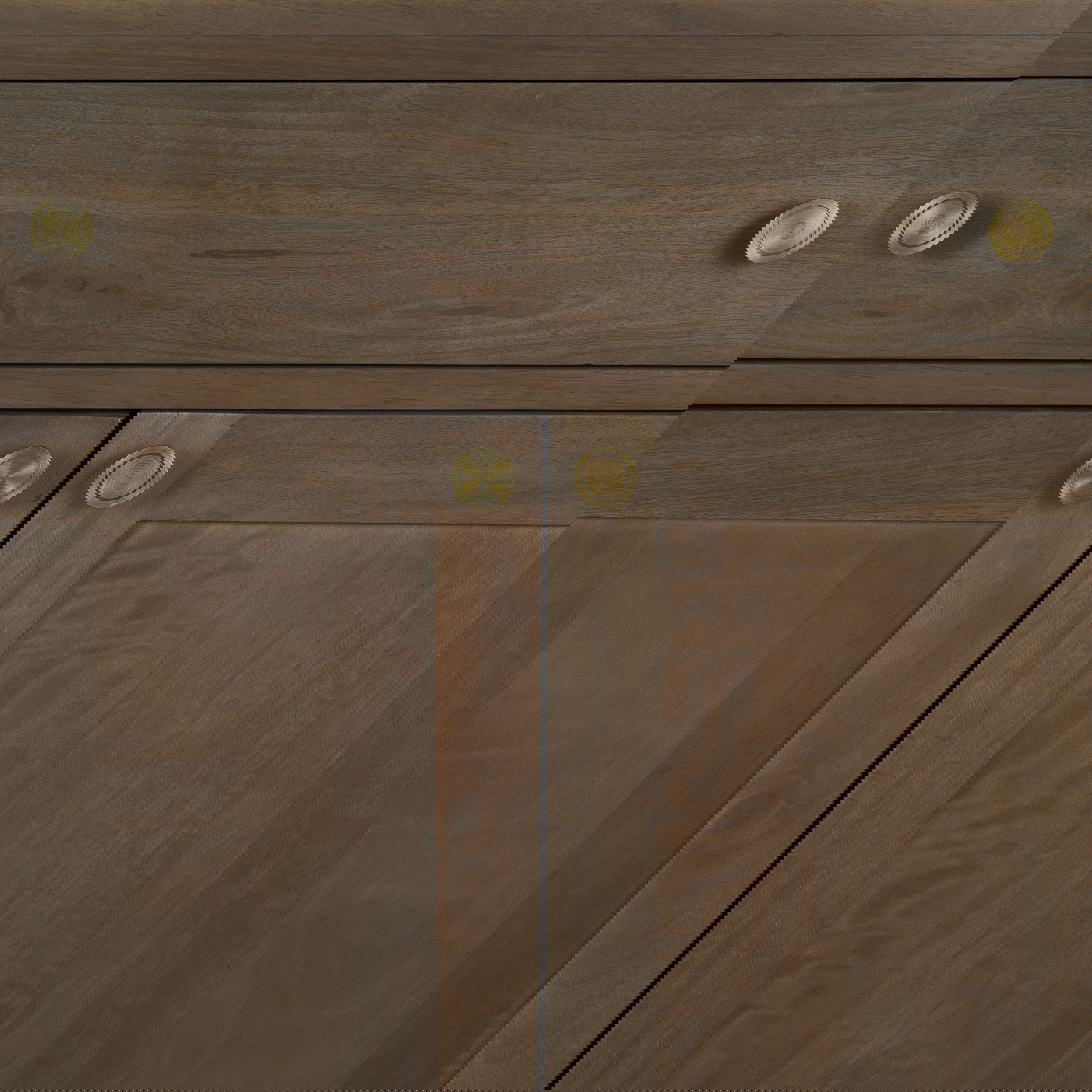 Baron Dark Brown Solid Wood with Antiqued Aged Brass Knobs 3-Drawer 6-Door Sideboard, Sideboards & Buffet by Mercana, 81.75" length x 19" width x 36" height View 10