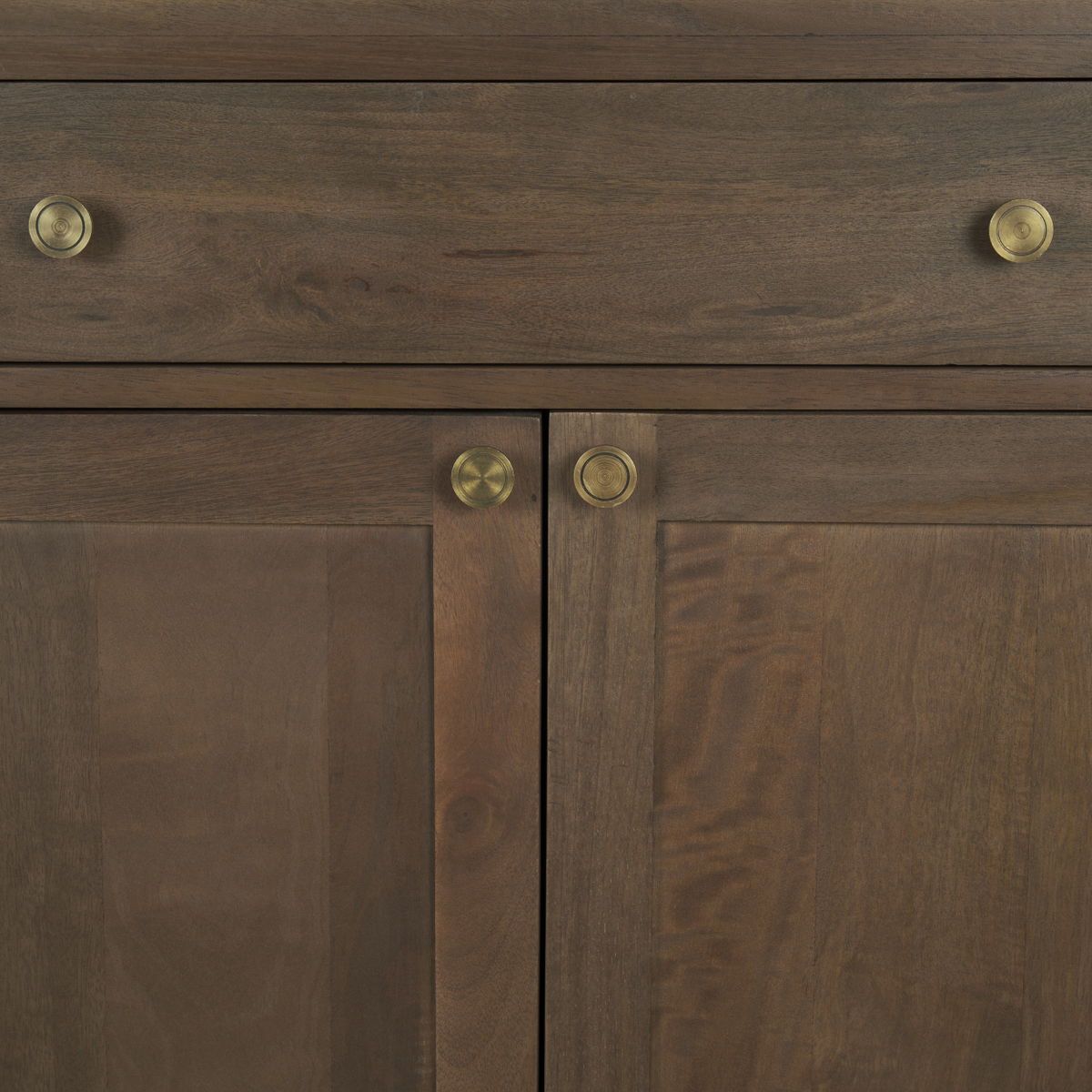Baron Dark Brown Solid Wood with Antiqued Aged Brass Knobs 3-Drawer 6-Door Sideboard, Sideboards & Buffet by Mercana, 81.75" length x 19" width x 36" height View 10