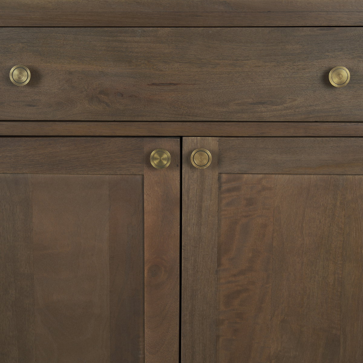 Baron Dark Brown Solid Wood with Antiqued Aged Brass Knobs 3-Drawer 6-Door Sideboard, Sideboards & Buffet by Mercana, 81.75" length x 19" width x 36" height View 10