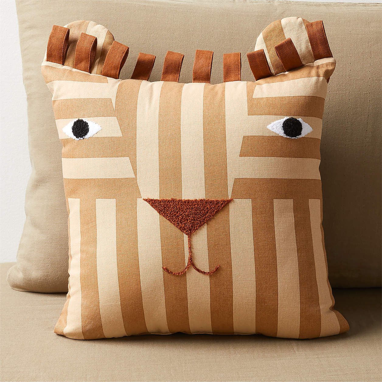 Online Designer Bedroom Lion Face Striped Embroidered Kids Throw Pillow