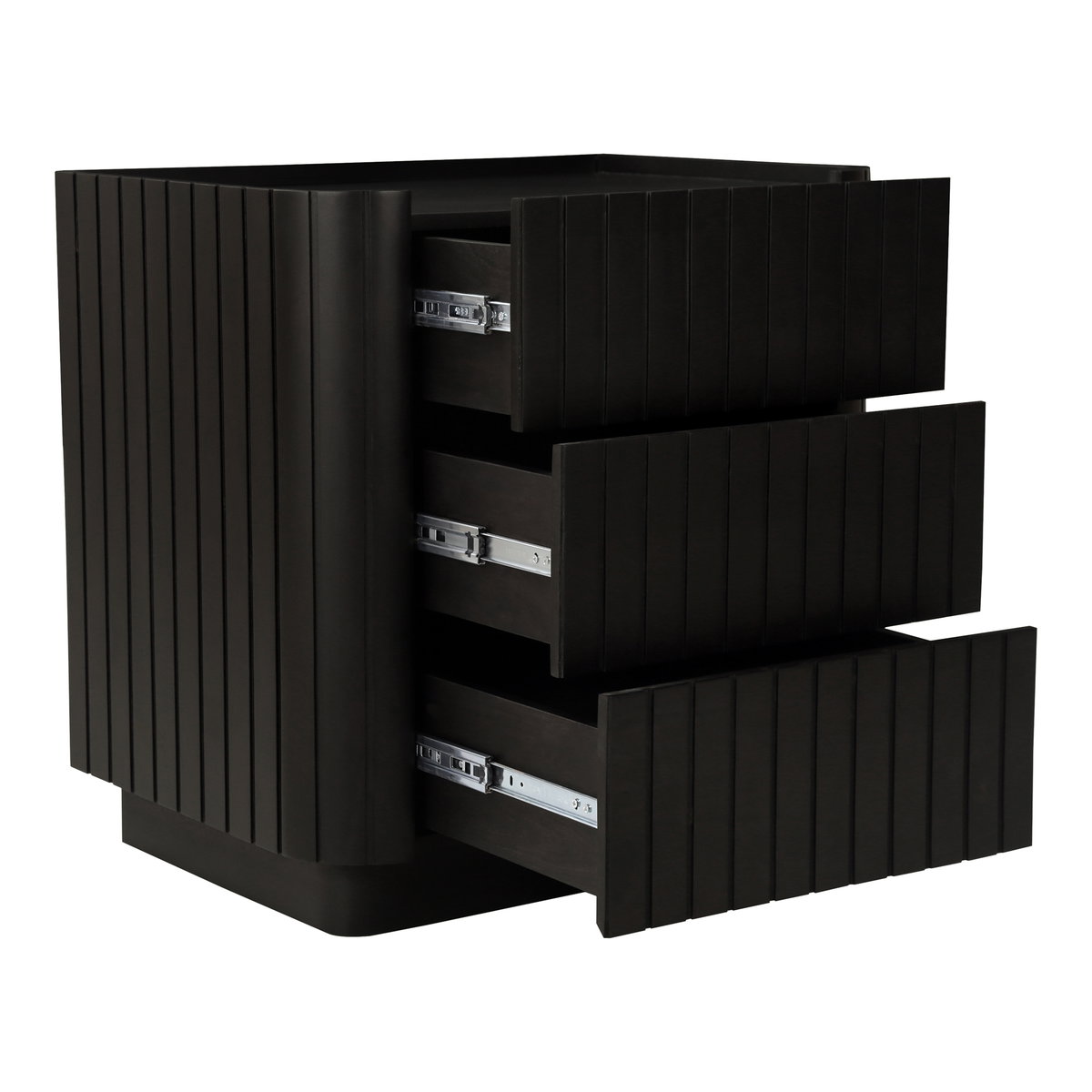 Povera 3 Drawer Nightstand Black, Dresser by Moe's Home, 28" width x 28" height x 20" depth View 4