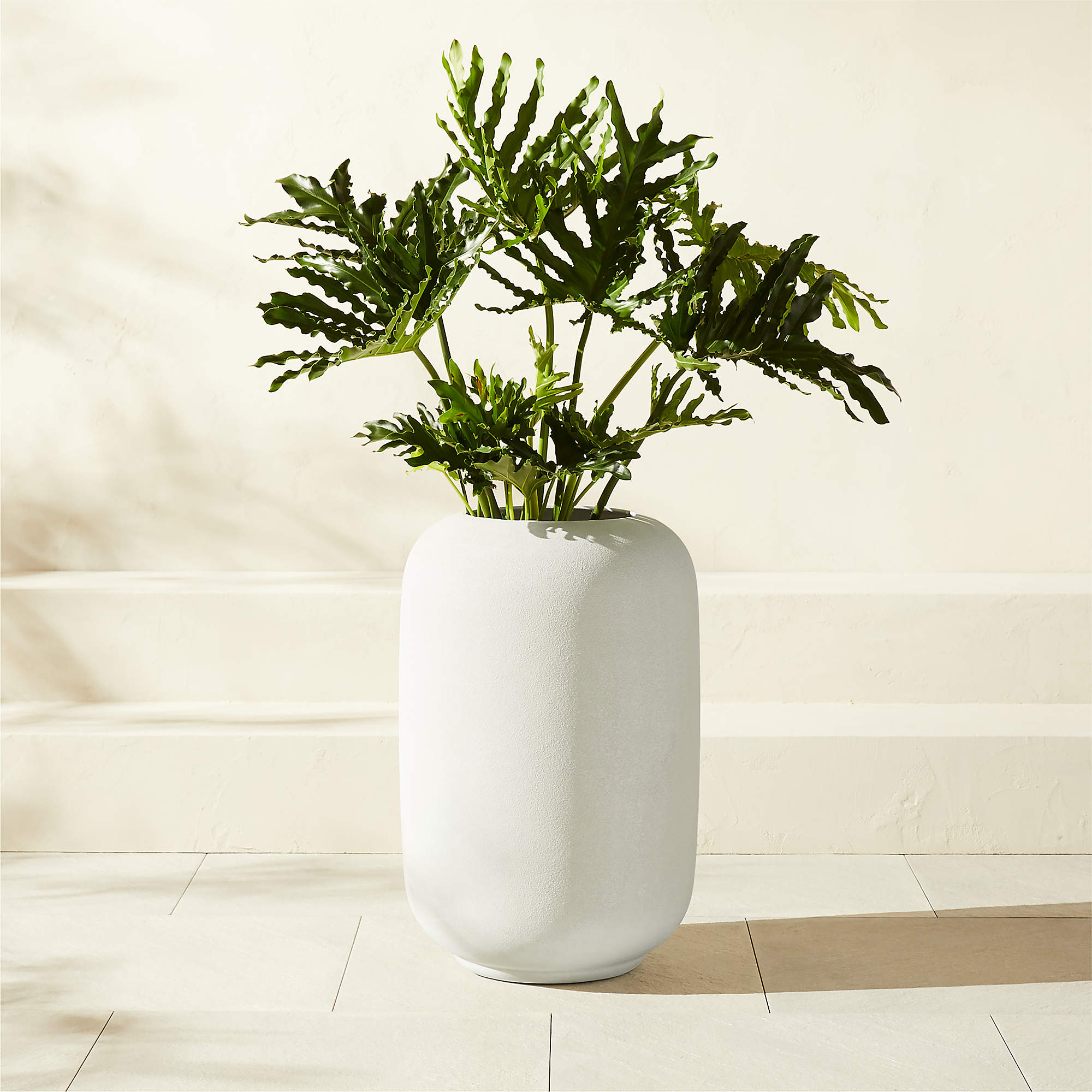 Online Designer Hallway/Entry Anique Round White Cement Indoor/Outdoor Planter Tall