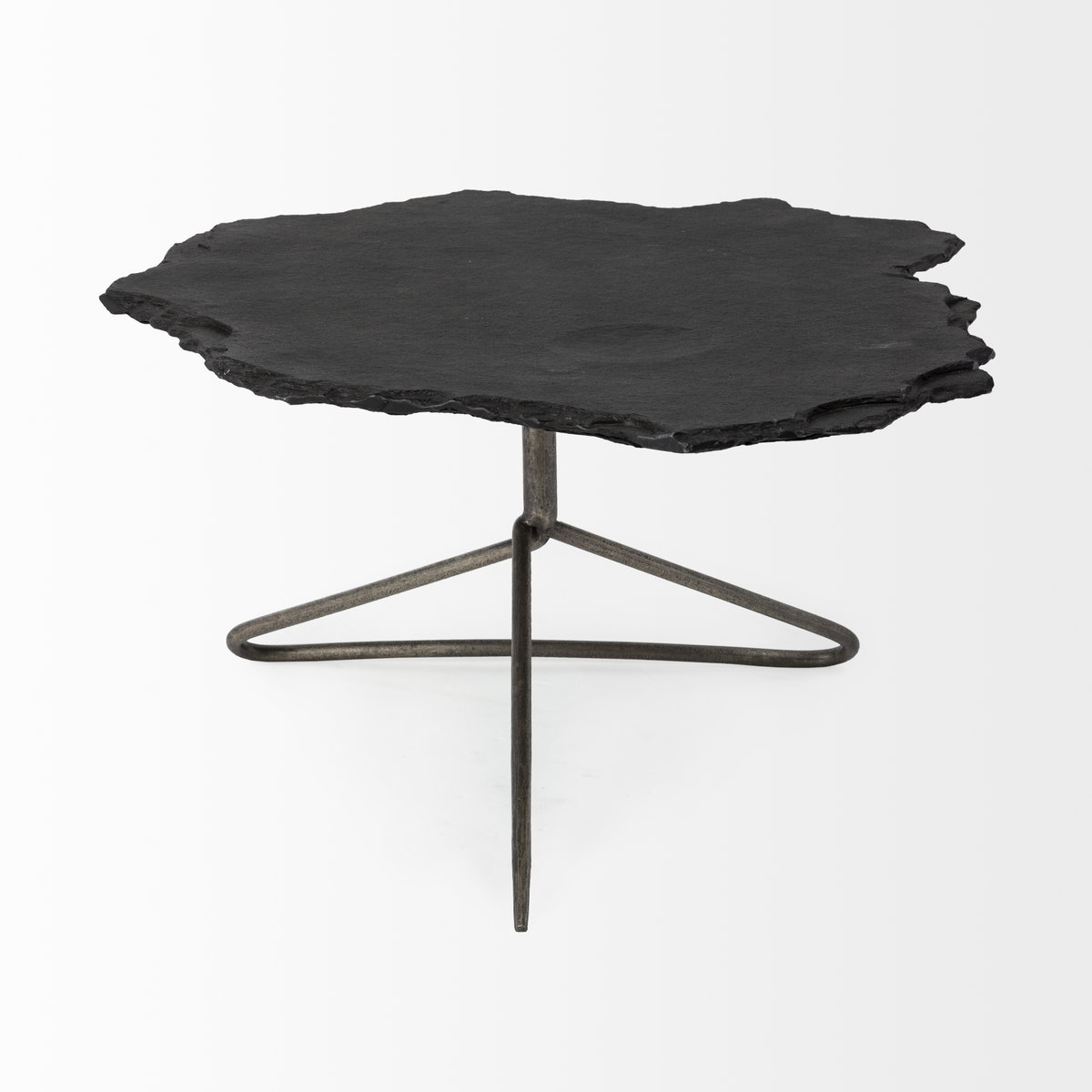 Pinera 37'x33' Black Slate With Iron Base Coffee Table, by Mercana, 37" length x 33" width x 18" height View 3