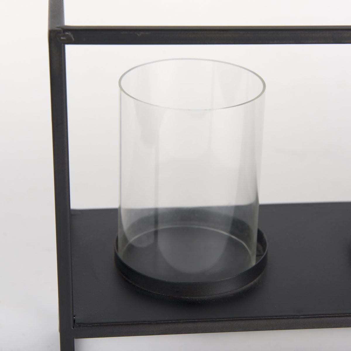 Cindy 5 Candle Matte Black Metal Hurricane Glass Tabletop Candle Holder, Candles & Candle Holder by Mercana, 26.97" length x 4.92" width x 9.06" height View 7