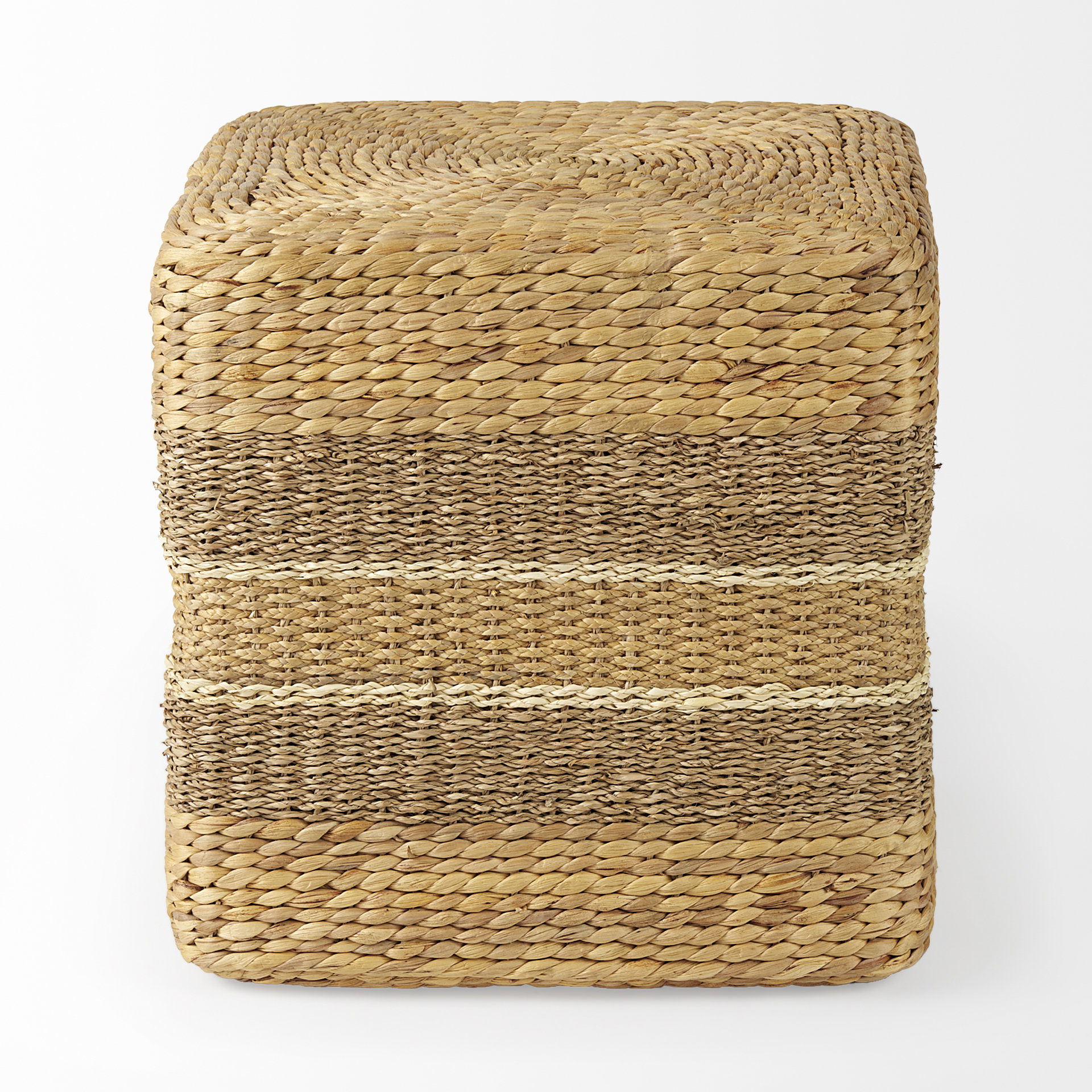 Maya  Light Brown with Medium Brown Stripes Seagrass Square Pouf, Ottoman by Mercana, 17.72" length x 17.72" width x 17.72" height View 3
