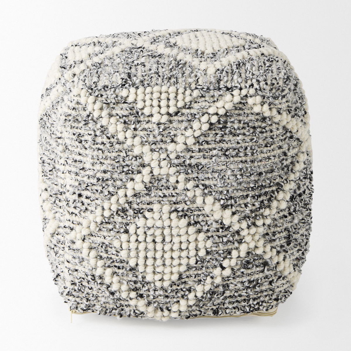 Ekiya   Black/White Yarn and Wool Patterened Pouf, Ottoman by Mercana, 16" length x 16" width x 16" height View 4