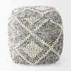 Ekiya   Black/White Yarn and Wool Patterened Pouf, Ottoman by Mercana, 16" length x 16" width x 16" height thumbnail 4