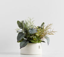 Online Designer Patio Faux Composed Evergreen Succulent Arrangement In Ceramic Planter