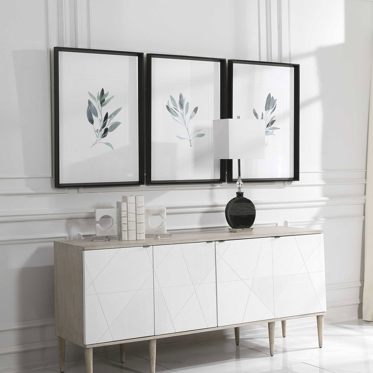 Simple Sage Watercolor Prints Set/3, Painting by Uttermost, 25.5" width x 36.5" height x 2" depth View 4