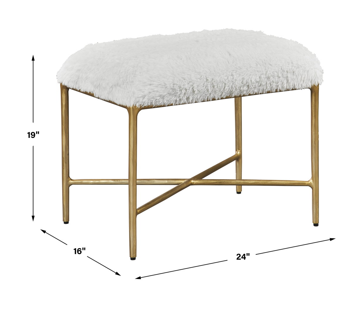 Charmed Sheepskin Small Bench, Benche by Uttermost, 24" width x 19" height x 16" depth View 3