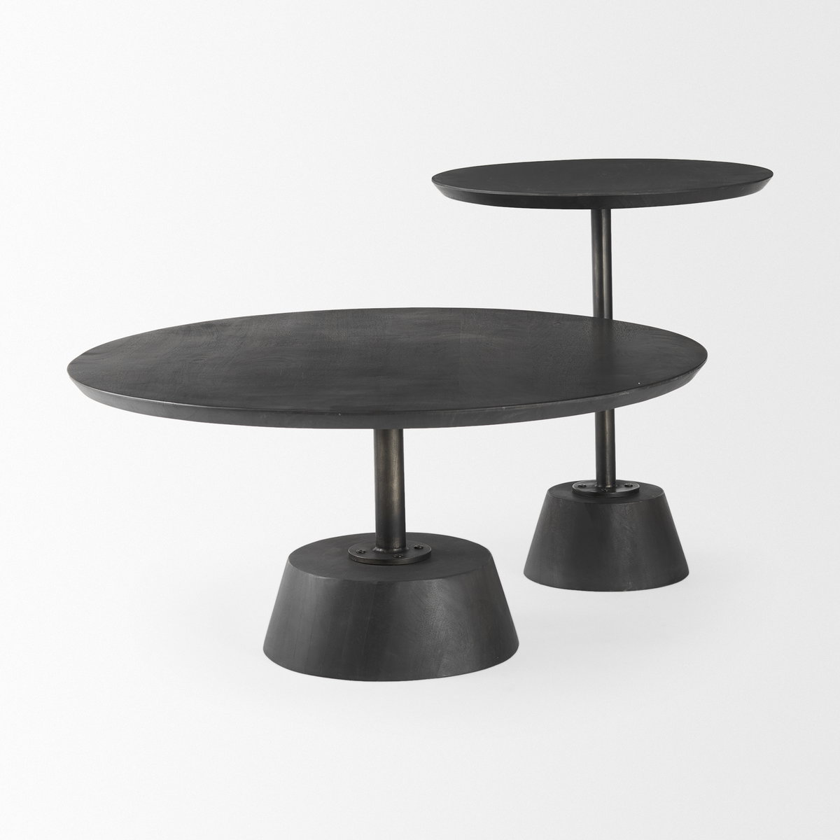 Maxwell 20' Round Dark Brown Wood with Black Metal Pedestal Side Table, Side & End Table by Mercana, 20" length x 20" width x 24" height View 9