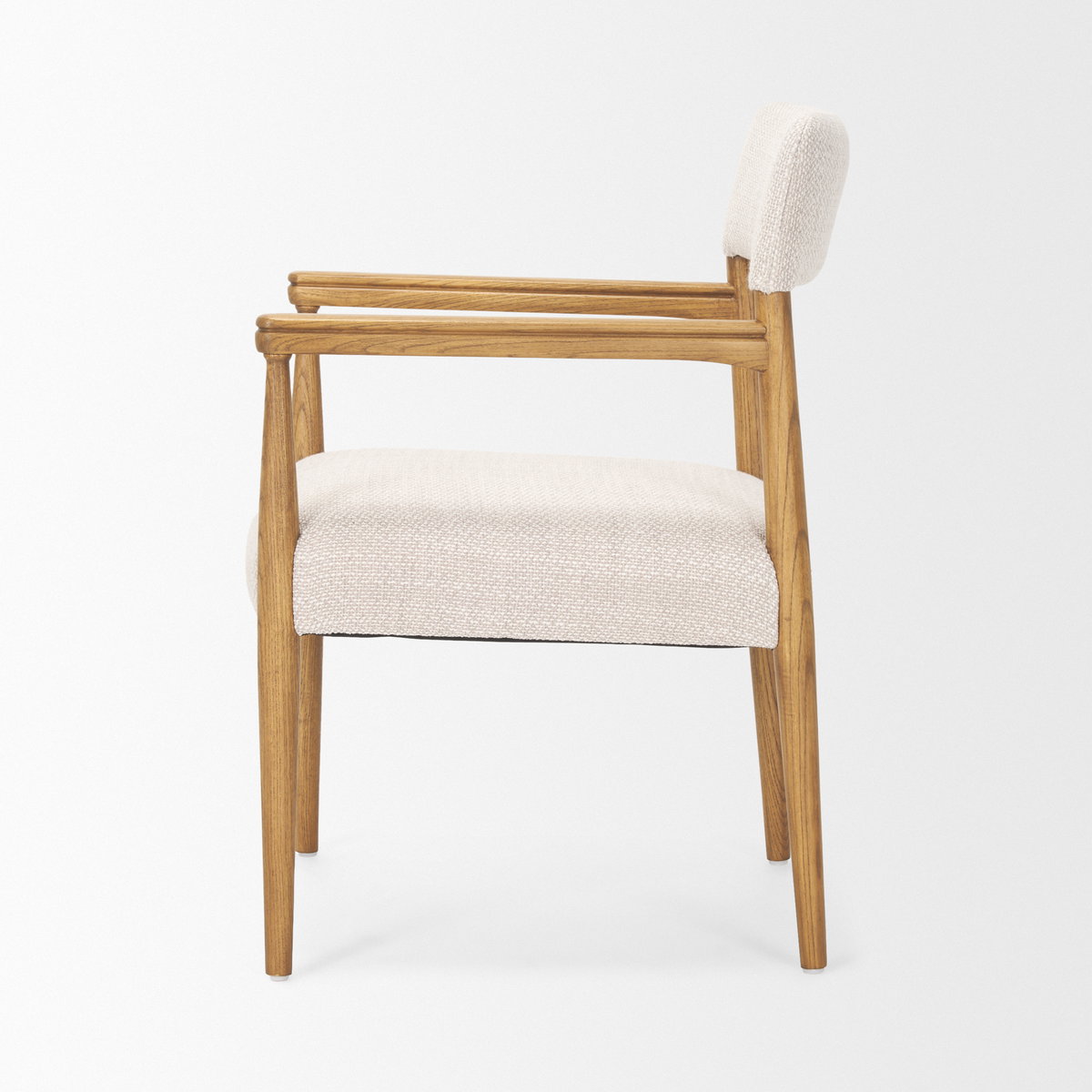 Toni Curved Back Dining Side Chair | Cream Fabric with Light Brown Wood, Dining Chair by Mercana, 22.44" length x 24.61" width x 33.66" height View 6