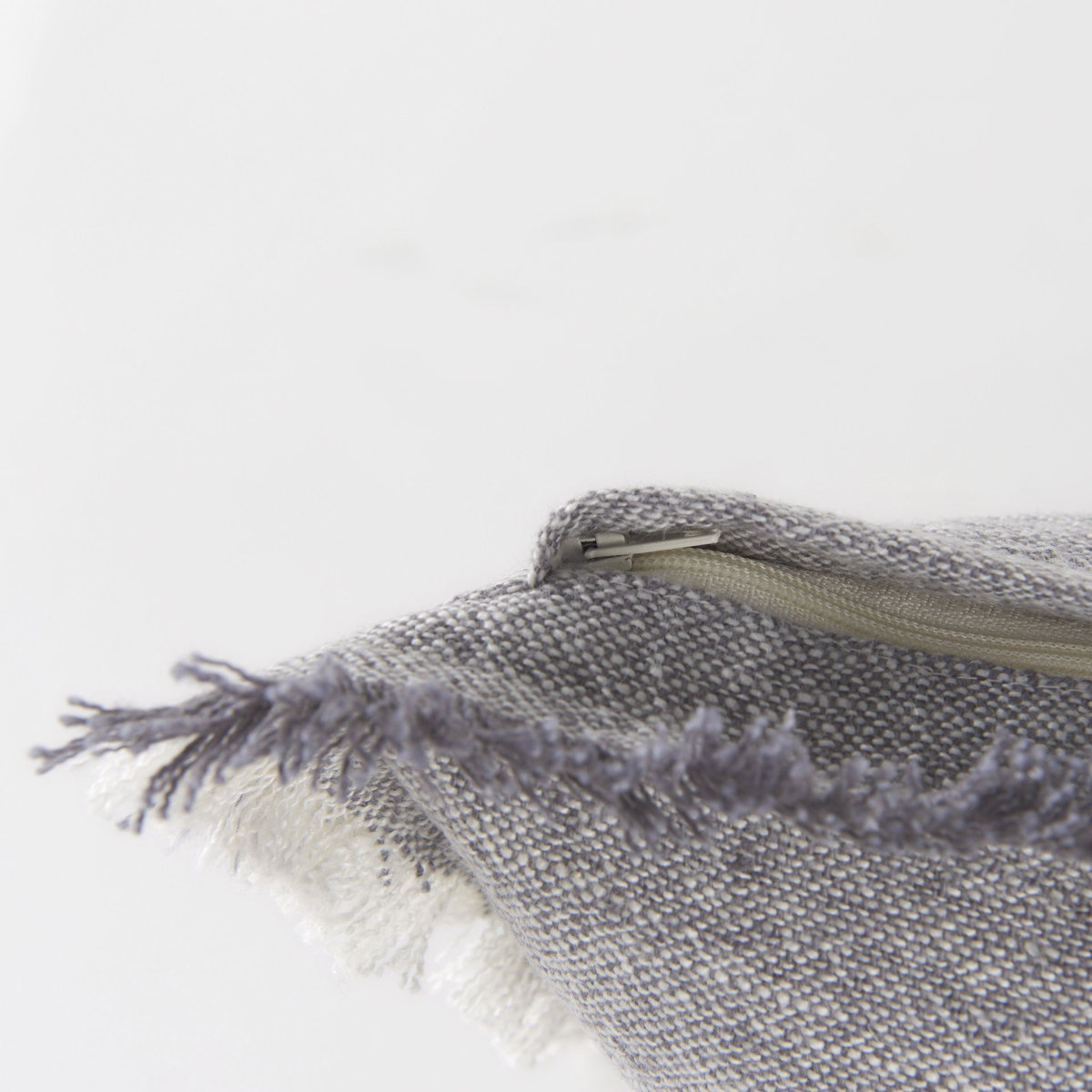 Thais 13x21 Gray Fabric Fringed Decorative Pillow Cover, by Mercana, 13" length x 21" width x 0.2" height View 12