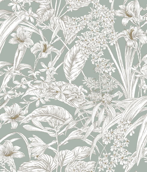 Orchid Conservatory Toile Seamist & Taupe Wallpaper