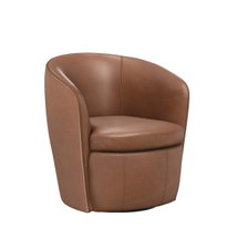Online Designer Living Room Crandell Top Grain 100% Genuine Italian Leather Swivel Barrel Chair