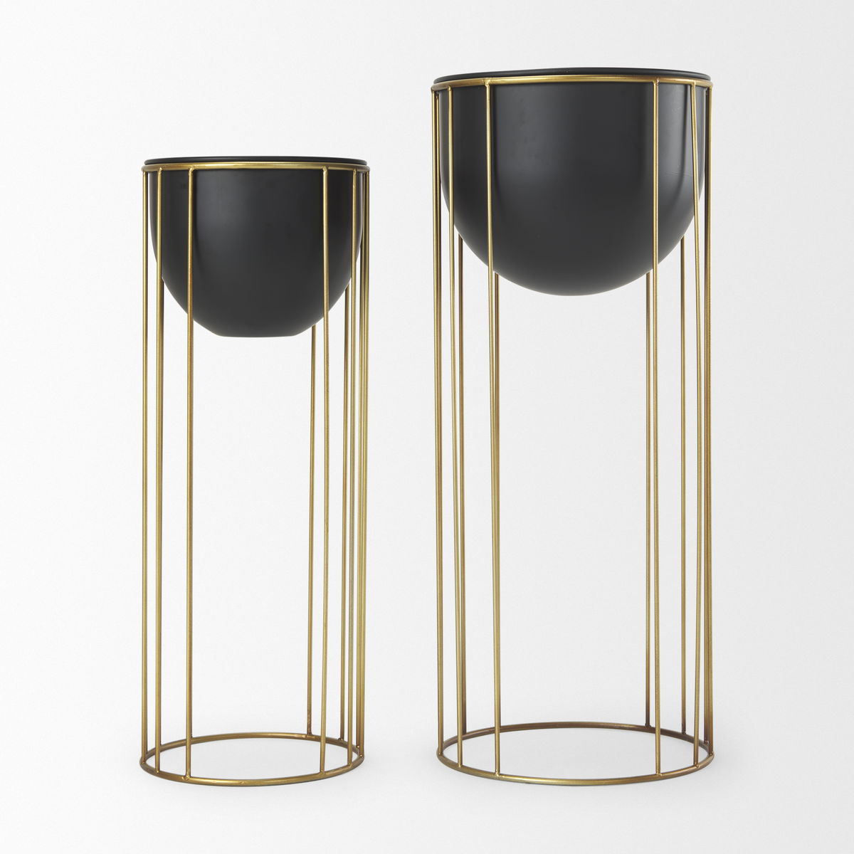 Danica Set of 2 Matte Black Metal Plant Stands, Planter by Mercana, 10.43" length x 10.43" width x 25.39" height View 4