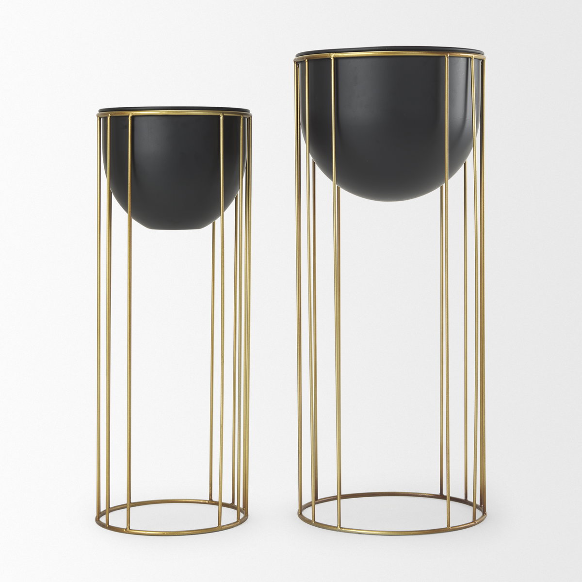 Danica Set of 2 Matte Black Metal Plant Stands, Planter by Mercana, 10.43" length x 10.43" width x 25.39" height View 4