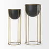 Danica Set of 2 Matte Black Metal Plant Stands, Planter by Mercana, 10.43" length x 10.43" width x 25.39" height thumbnail 4