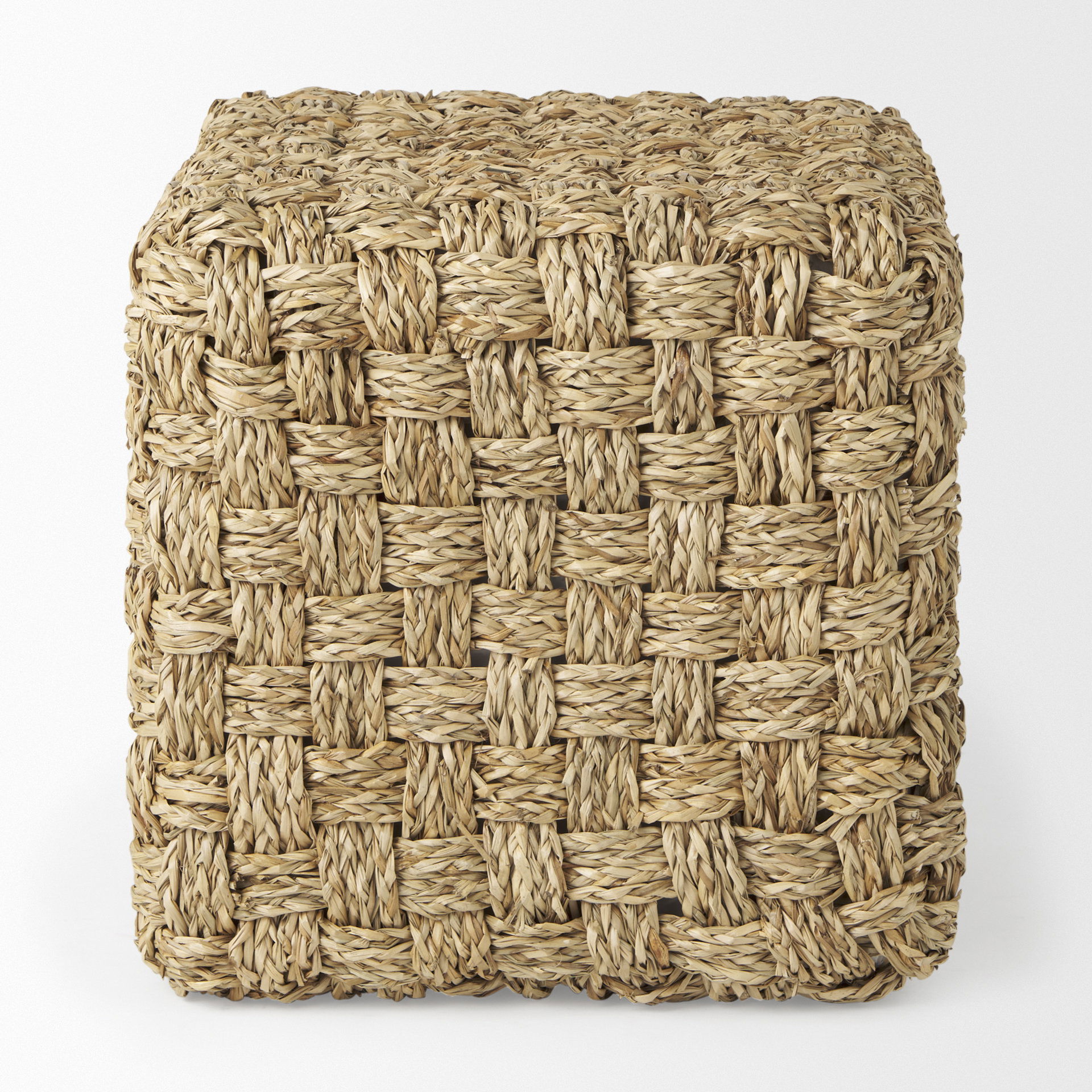 Adele   Medium Brown Seagrass Woven Square Pouf, Ottoman by Mercana, 17.72" length x 17.72" width x 17.72" height View 3