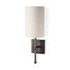 Bourgeois II 9x16 White Fabric Shade Brown Metal Base Wall Sconce, by Mercana, 9" length x 6" width x 16" height thumbnail 1