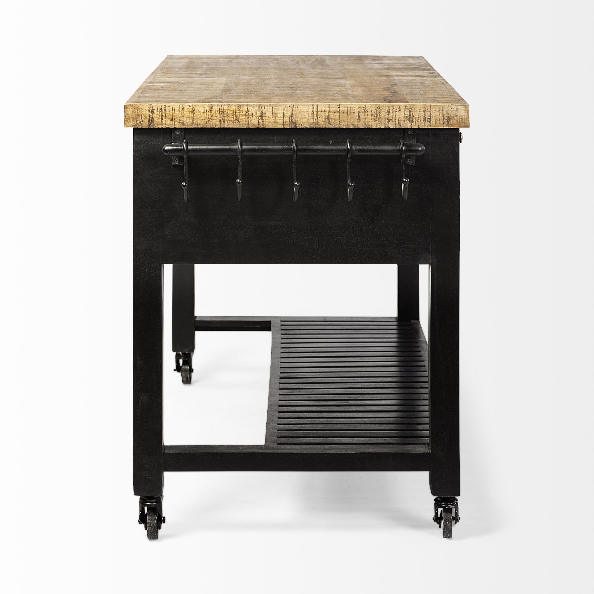 Columbia 62L x 28W x 36H Black Wooden Kitchen Island, by Mercana, 62" length x 28" width x 36" height View 7