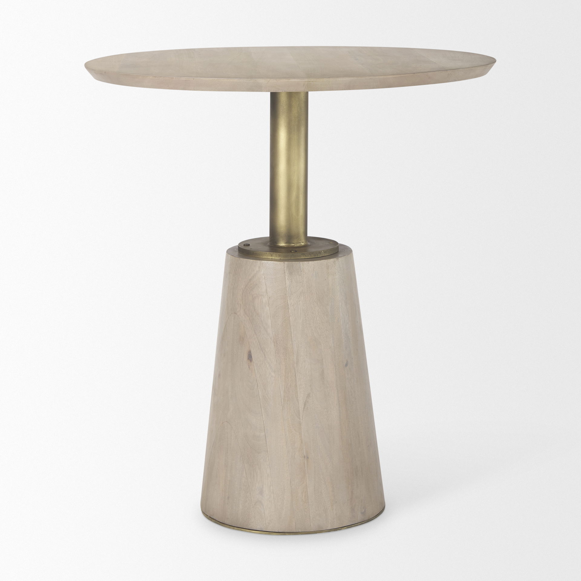 Maxwell 32' Round Light Wood Tabletop & Base with Gold Metal Accent Pedestal Bistro Table large image 