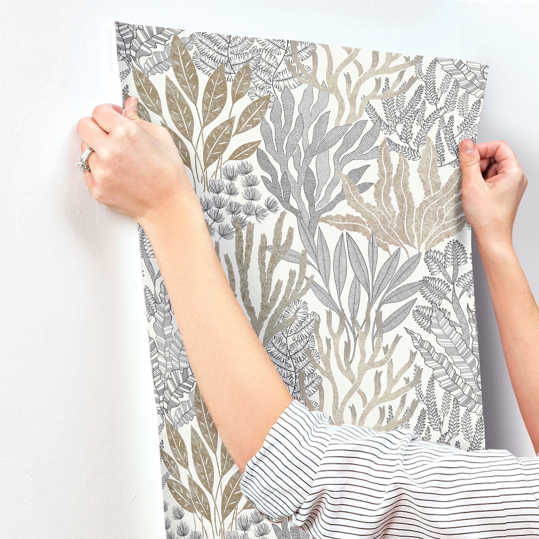 Coral Leaves Taupe & Black Wallpaper large image 